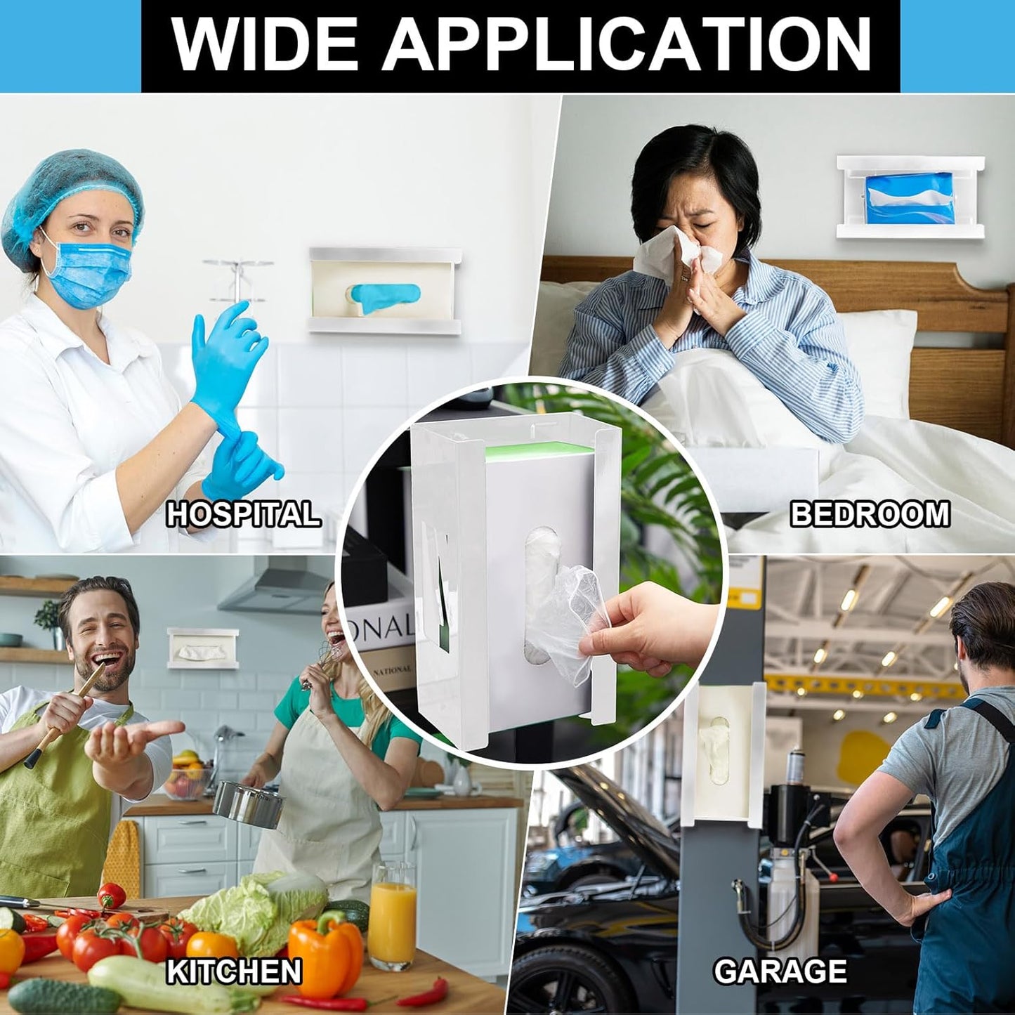 Lounsweer 2 Pcs Magnetic Glove Dispenser Holders Wall Mount Boxes of Gloves Commercial Quality Towels Wipes Paper Tissue Box Holder Kitchen Fridge Office Workshops Garage Tool Hospital(White)