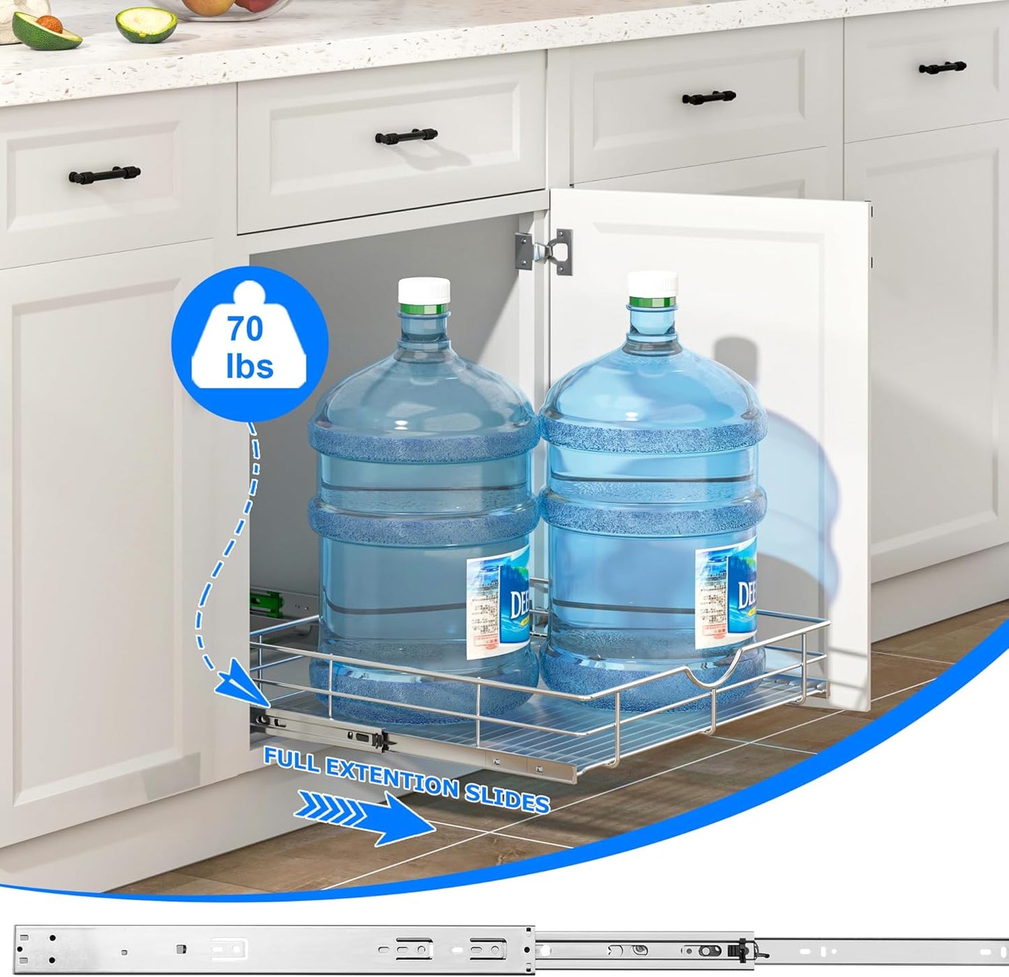 WelFurGeer Soft Close Slide Out Cabinet Shelf, 17" W x 22" D Pull Out Drawers for Kitchen Cabinets, Kitchen Shelf Organizer, Cupboard Organizers and Storage, Under Cabinet Pull Out Shelves