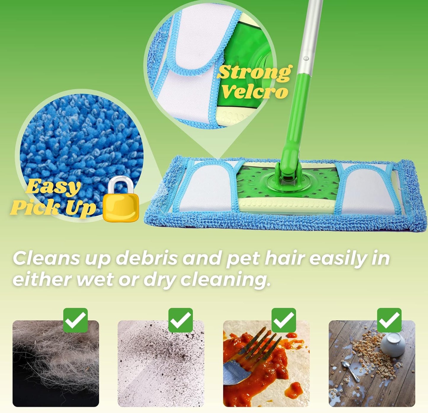 Reusable Microfiber Mop Pad for Swiffer Sweeper, 12.5'' Refill Washable for Hard Floor Baseboard Cleaning, Wet/Dry Cleaning, 2 Pack