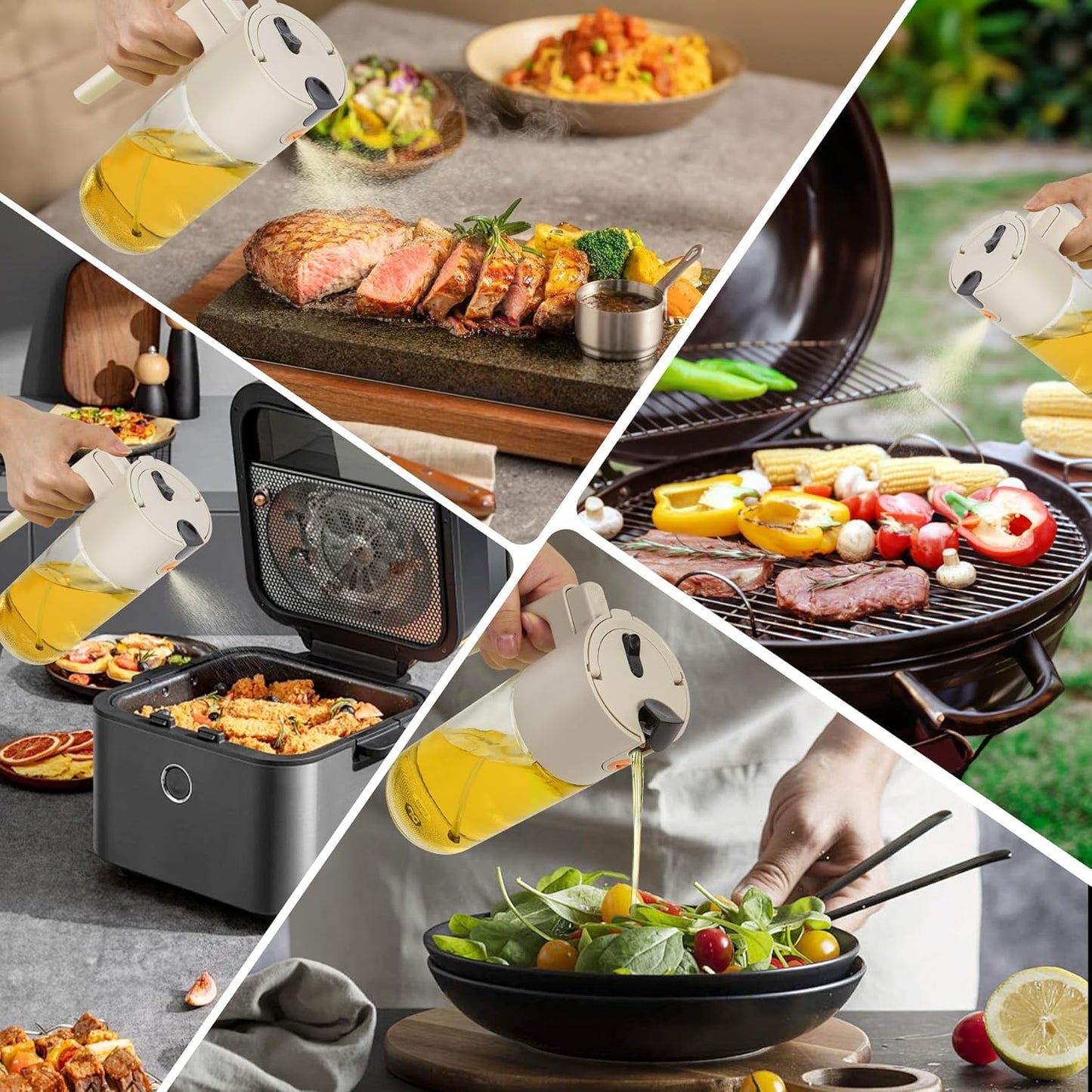 Oil Sprayer For Cooking with Leak-Proof Seal, One Touch Mist - 600ML Kitchen Oil Dispenser Bottle for Air Fryer, BBQ, Baking, Salad(White)