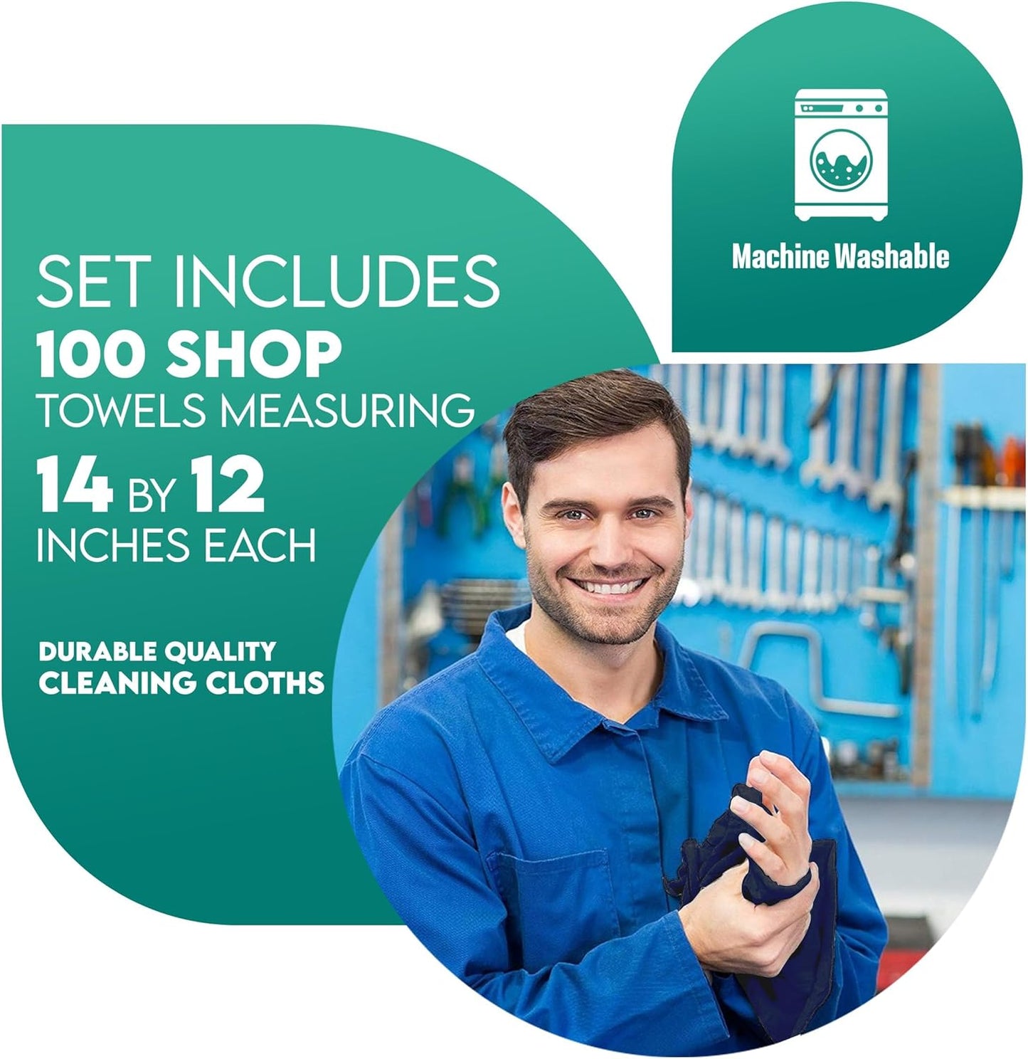 ZUPERIA Cotton Shop Towel – Multipurpose Cleaning Cloths (14" x 12" - Pack of 500 - Blue) Reusable Shop Rags for Automobiles, Industrial, Restaurants, Garage, and Homes