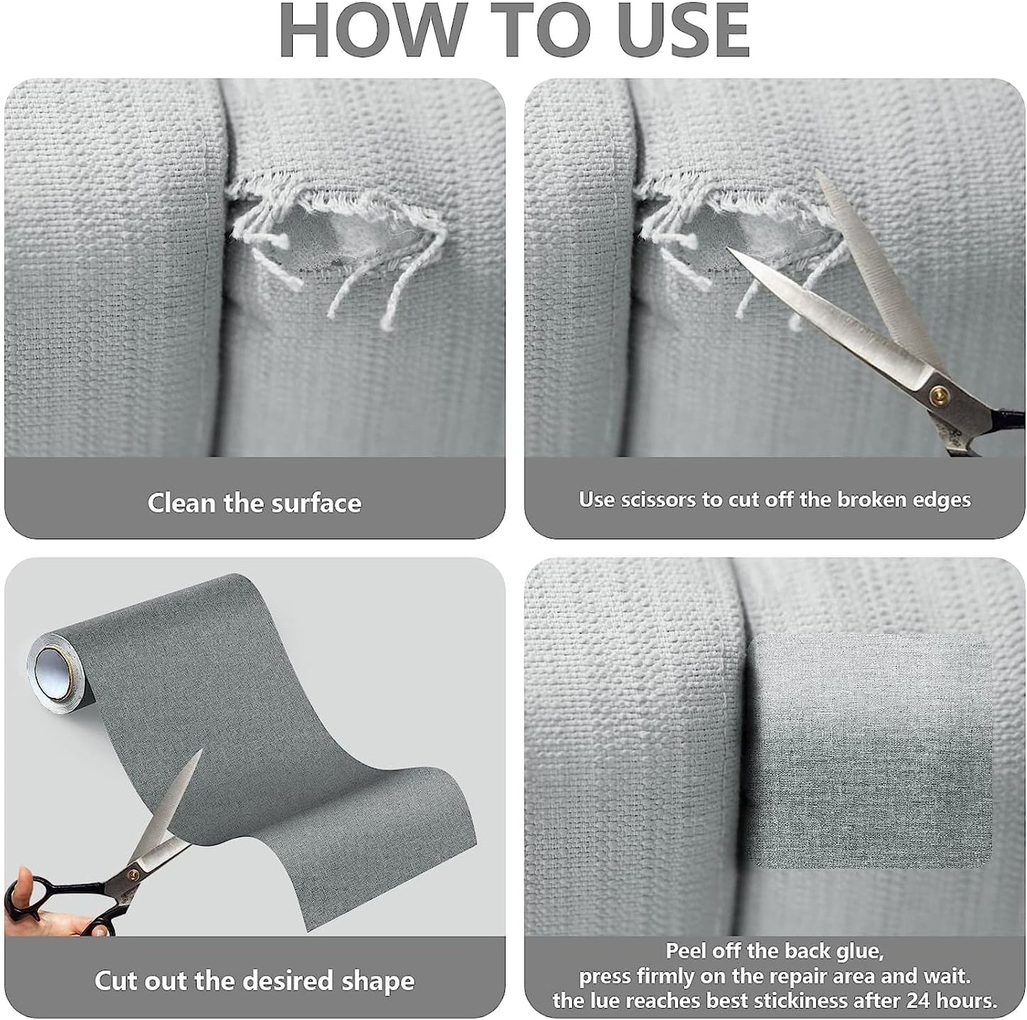 Fabric Repair Patches, Linen Repair Tape Self-Adhesive Fabric Patches Durable, DIY Large Linen Tape for Sofa, Couches, Furniture, Chair, Clothing (3.5X79 Inch, Grey)