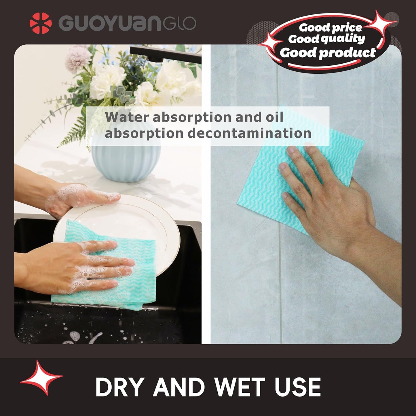 Disposable Cleaning Cloths Reusable Dsih Cloths for Kitchen Disposable Dish Rag Dry Fast 11.8x11.8 inch Pack of 100, Green