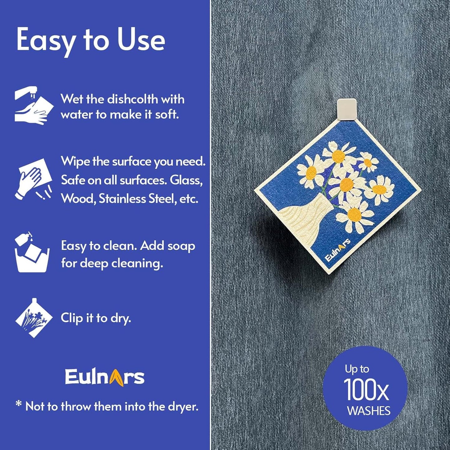 Swedish Dishcloths for Kitchen, 8 Pack Reusable Paper Towels with Clips, Non-Scratch Swedish Dish Towels, Super Absorbent Cellulose Sponge Cloths, Assorted