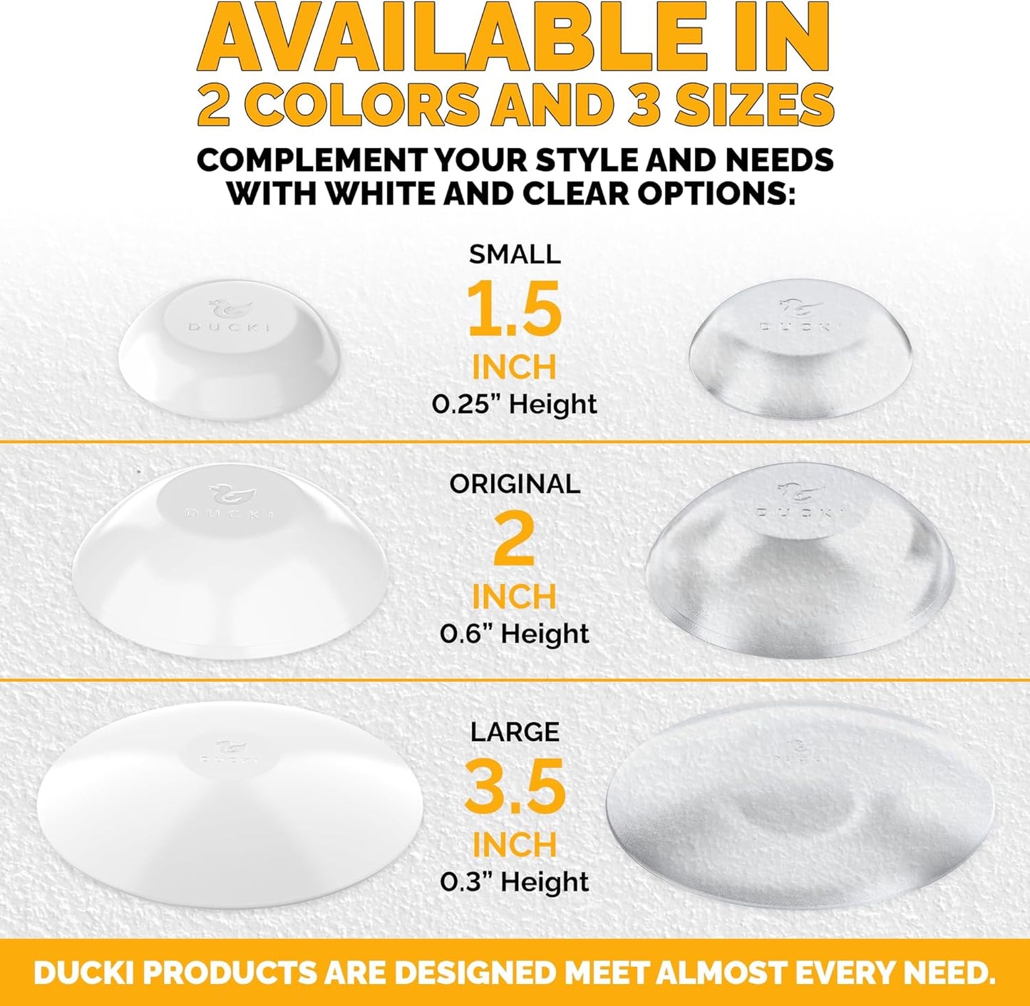 Ducki Door Stop Wall Protector | Self Adhesive Door Knob Wall Protectors from Door Knobs | Rubber Door Stoppers for Wall Damage & Noise | Durable, Shock Absorbent & Discreet | 2 Pack White Door Stops