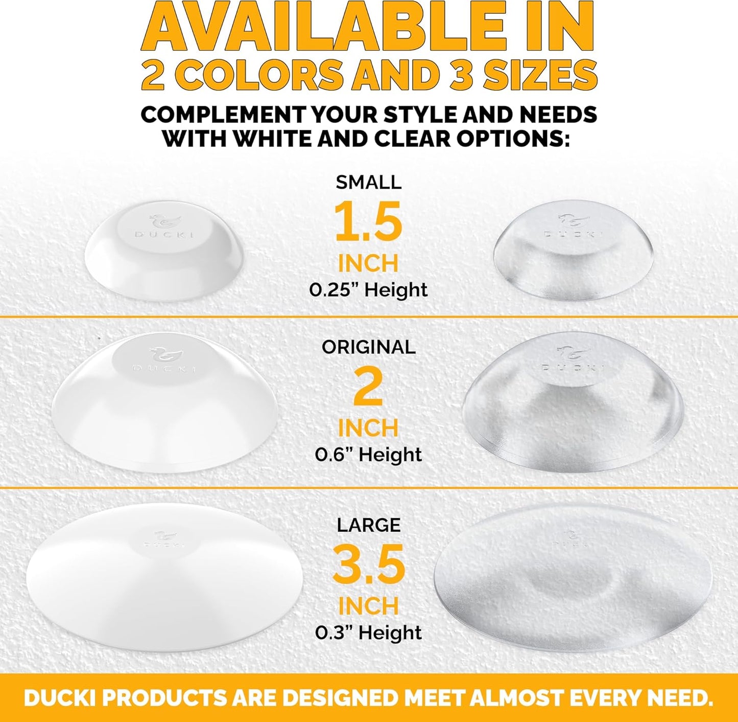 Ducki Door Stop Wall Protector | Self Adhesive Door Knob Wall Protectors from Door Knobs | Rubber Door Stoppers for Wall Damage & Noise | Durable, Shock Absorbent & Discreet | 6 Pack Clear Door Stops