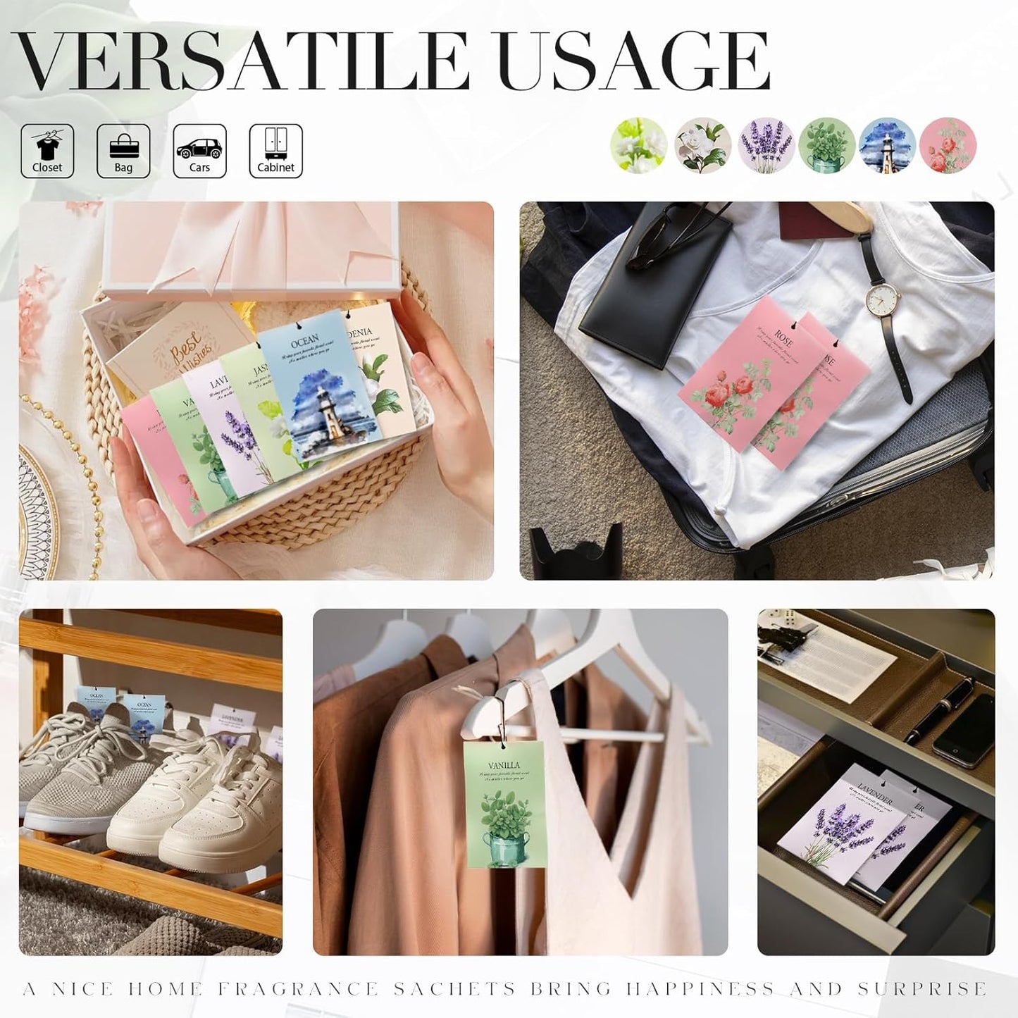 Gardenia Scented Sachet Bags - 12 Pack Closet Freshener Odor Eliminator, Long Lasting Home Fragrance for Drawers, Wardrobes & Cars, House Smell Good Products, Air Freshener for Closet