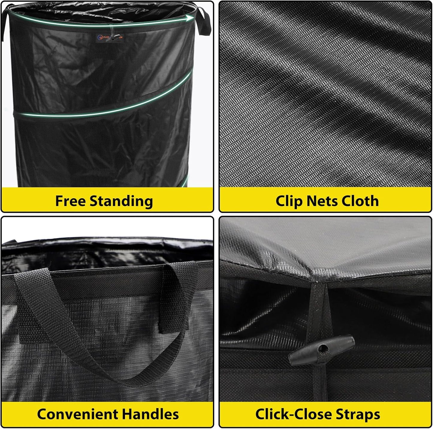 YUDI & GARDEN 45 Gallon Collapsible Garden Bag|Collapsible Trash Can|Camping Trash Can,Black,for Collecting Weeds, Party and Yard Waste