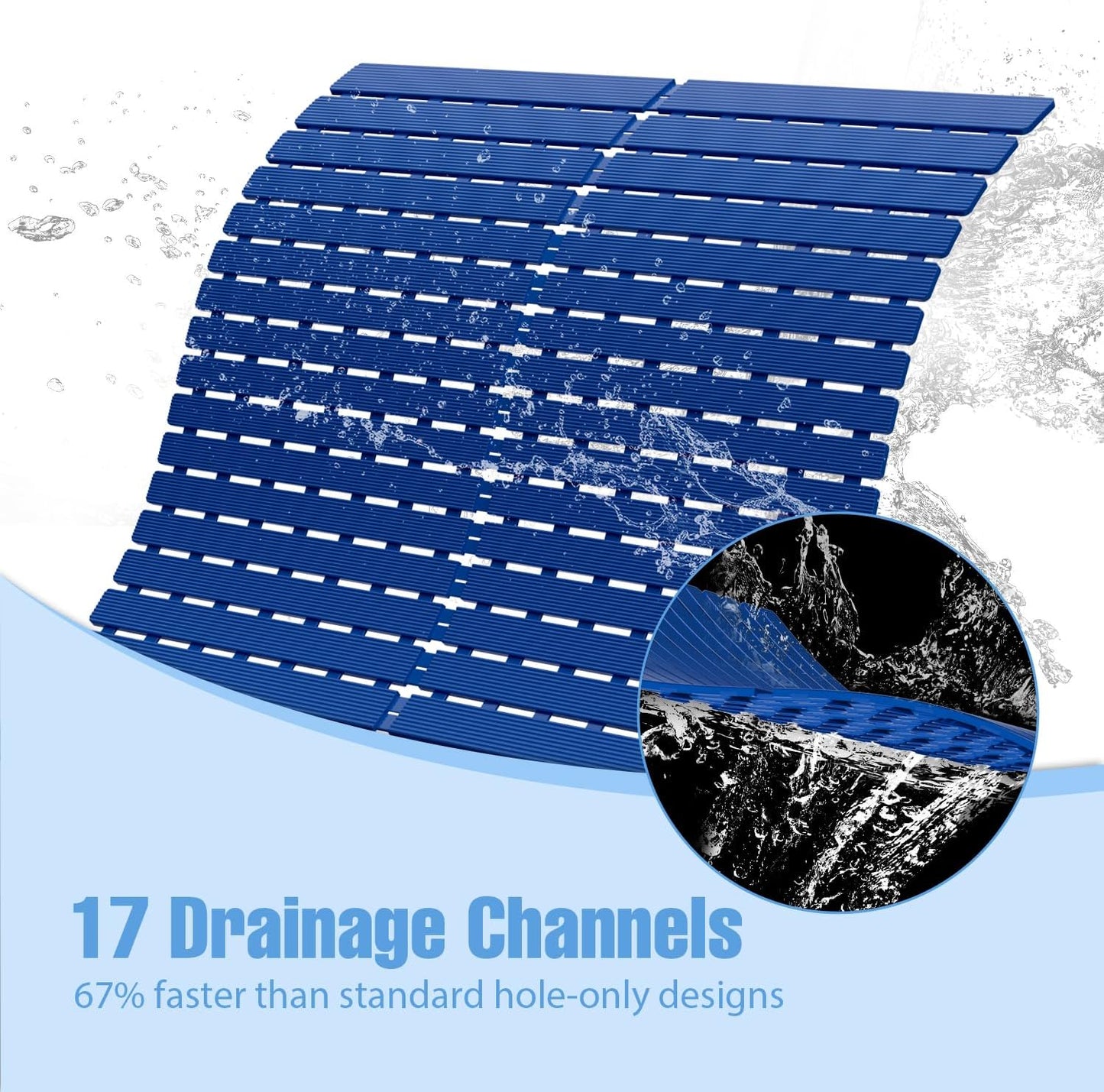 Shower Mat Non-Slip Bath Mat for Tub Floor & Stall with 200+ Suction Cups & Drain Holes, Quick Dry Machine Washable Bathtub Mat, Safe for Elderly& Baby, Bathroom Essentials 24x24 Inch (Blue)