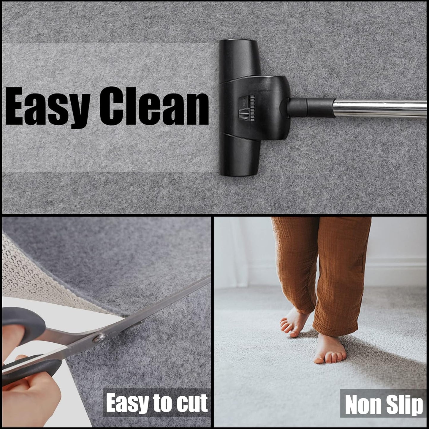 Non Slip Rug Pad Grippers - 9x12, 1/4" Thick, Felt + Rubber Double Layers Area Carpet Mat Tap, Provides Protection and Cushioning for Hardwood or Tile Floors
