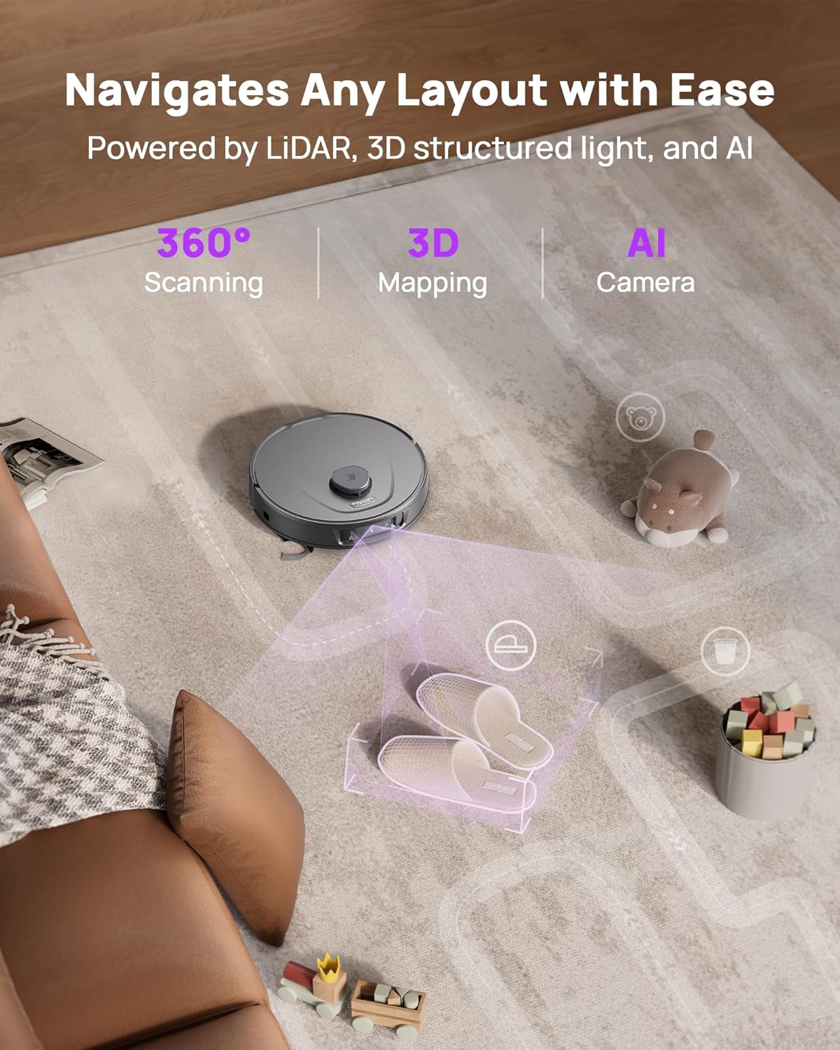 3i P10 Ultra Robot Vacuum and Mop Combo, Extendable Pad for Edge & Corner Mopping, 18000 Pa Suction Deep Cleaning, Auto Hot Water Washing & Drying, Self-Emptying, Self-Refilling, AI Obstacle Avoidance