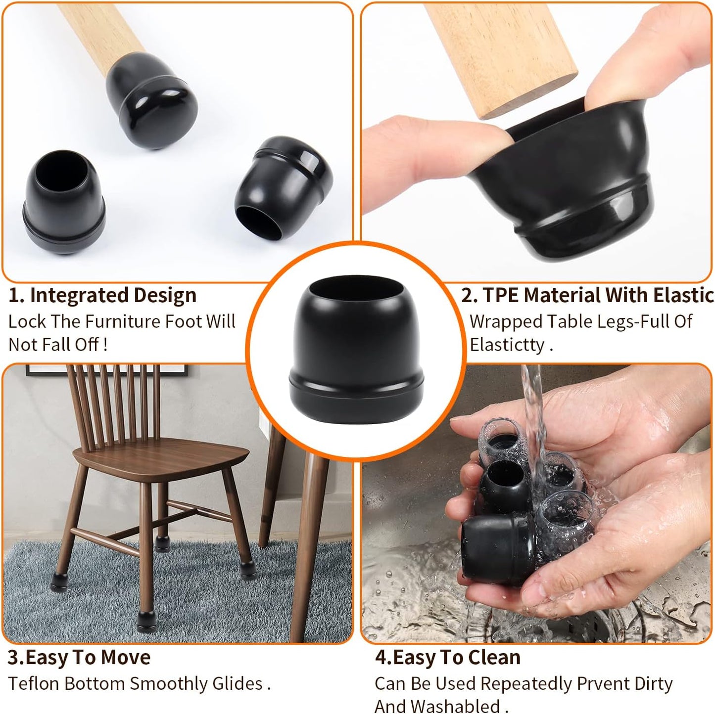 Ezprotekt 24 Pcs Black Chair Leg Sliders for Carpet, Round Teflon Furniture Glides for Rug, Carpet Sliders Protectors Caps for Couch, Dining Chair, Table Legs, Bar Stool Legs (M Fit: 7/8" to 1")