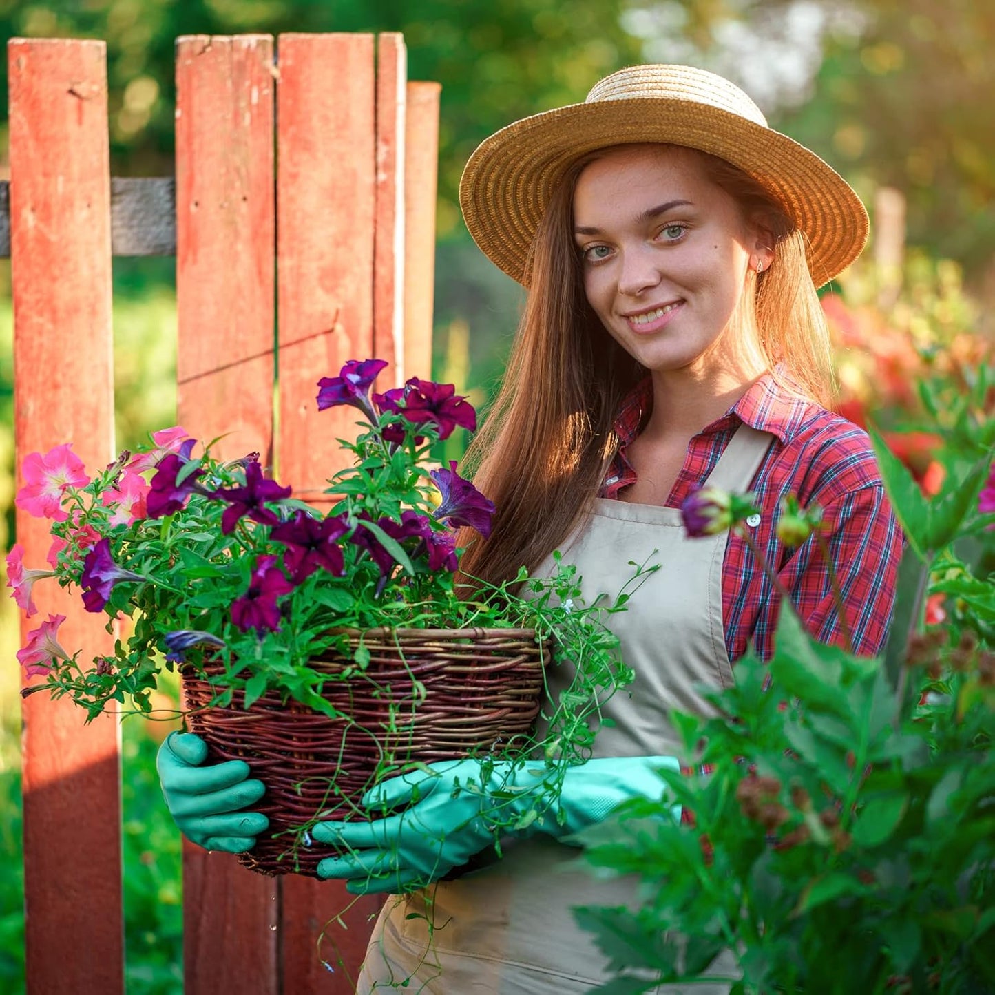 Bamllum 2 Pairs Reusable Kitchen Gloves for Washing Dishes - Nitrile Rubber Dishwashing Gloves, Reusable Household Cleaning Gloves, Flexible Durable & Non-Slip (Large, Green+Blue)
