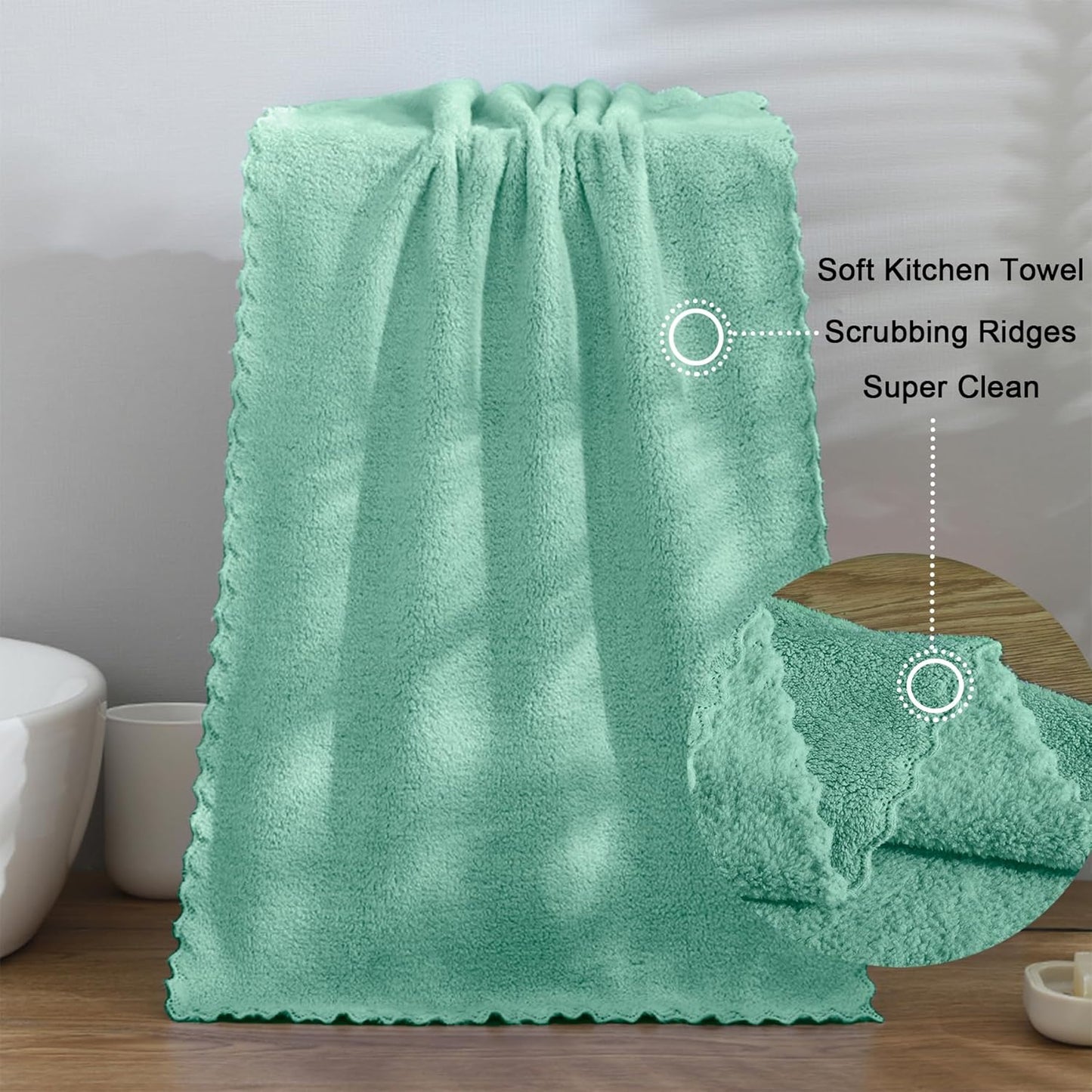 kimteny Kitchen Cloth Dish Towels, 13x28 Inches Premium Dishcloths, Super Absorbent Coral Velvet Microfiber Cleaning Cloths, Fast Drying Rags for Washing Dishes (13x28-12 Pack, Green)