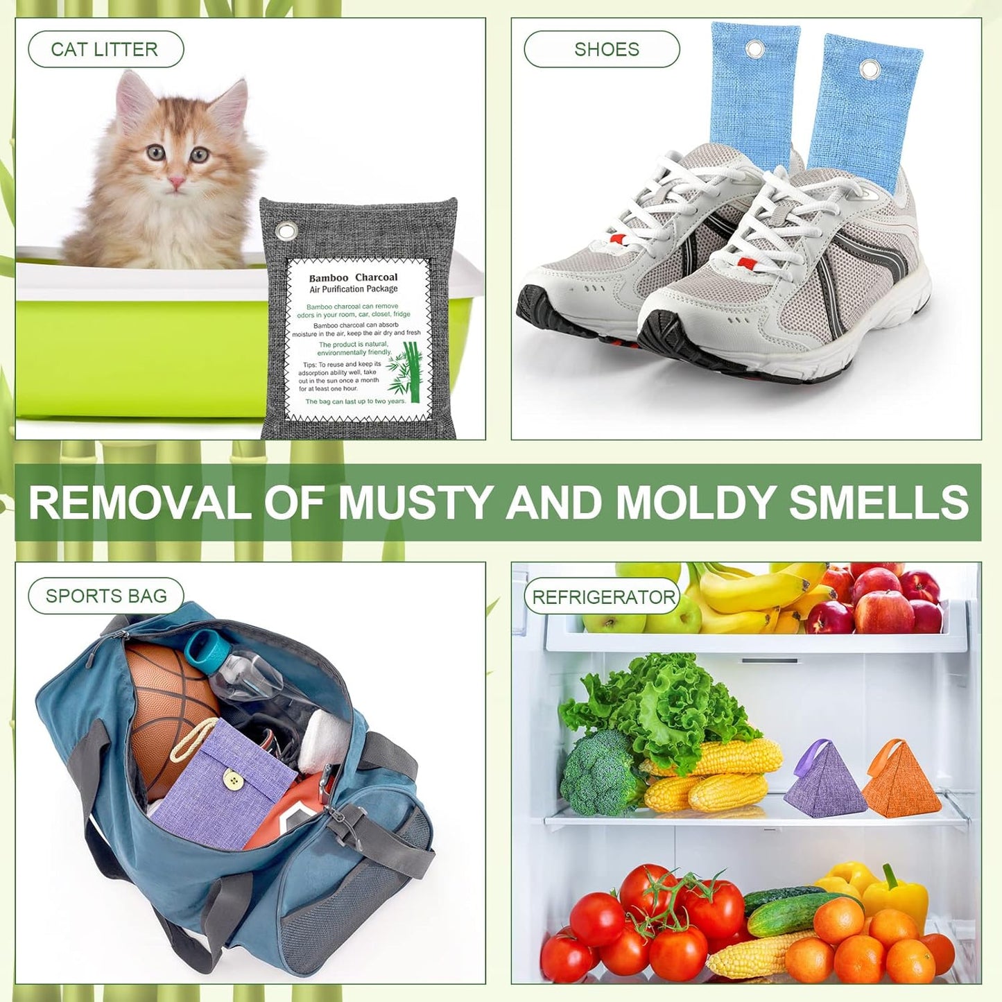 Charcoal Air Purifying Bags 12 Pack×100g Bamboo Charcoal Bags Odor Absorber, for Car Air Fresheners, Odor Eliminator for Home,Shoe Deodorizer - Colorful-Activated Charcoal Odor Absorbers