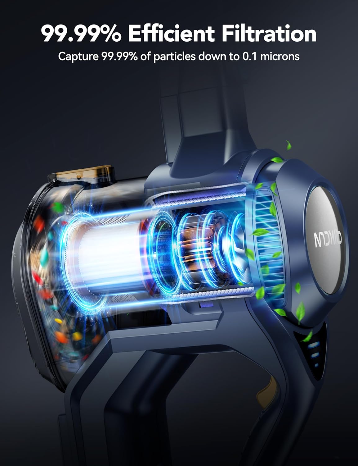 Cordless Vacuum Cleaner, Rapid Clean 23 Kpa Powerful Suction, 1.3 L Large Capacity, 2 Modes & 30Mins Runtime, Rechargeable Stick Vacuum for Pet Hair Hardwood Carpet - Blue