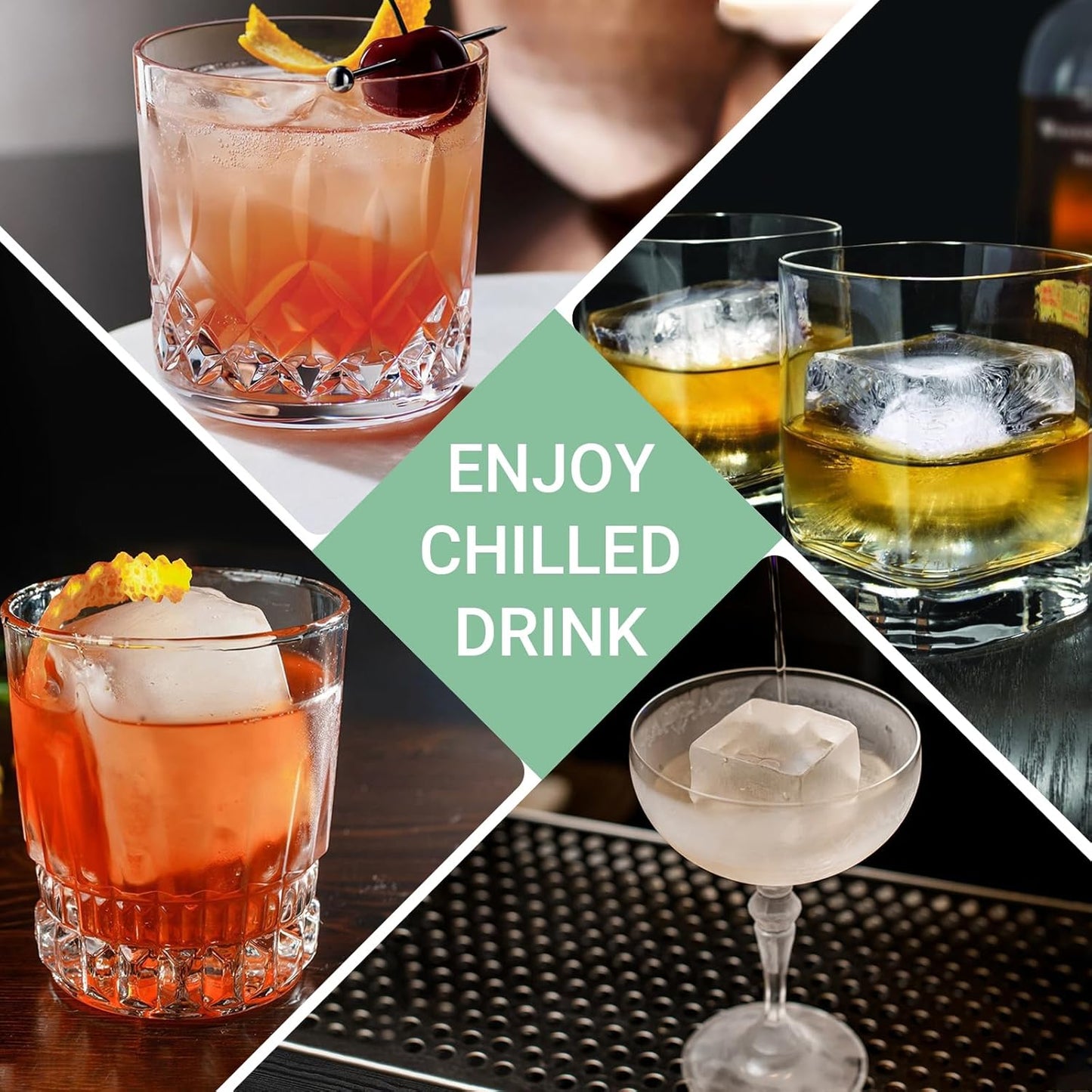 Large Ice Cube Trays for Whiskey: GGOW Big Silicone Ice Cube Trays - Huge Square Ice Cubed Tray for Whisky and Cocktail