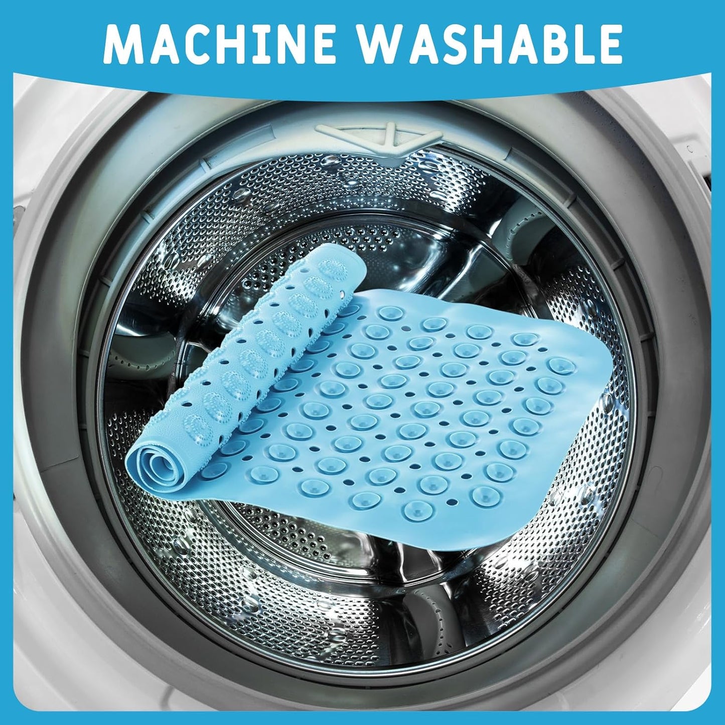 Dunzy 6 Pcs Non Slip Bath Mats 27.6x14.2 Inches TPE Bathtub Mats with Suction Cups Drain Holes Textured Surface Anti Slip Shower Pad for Bathroom Tub Adults Elderly Home Hotel