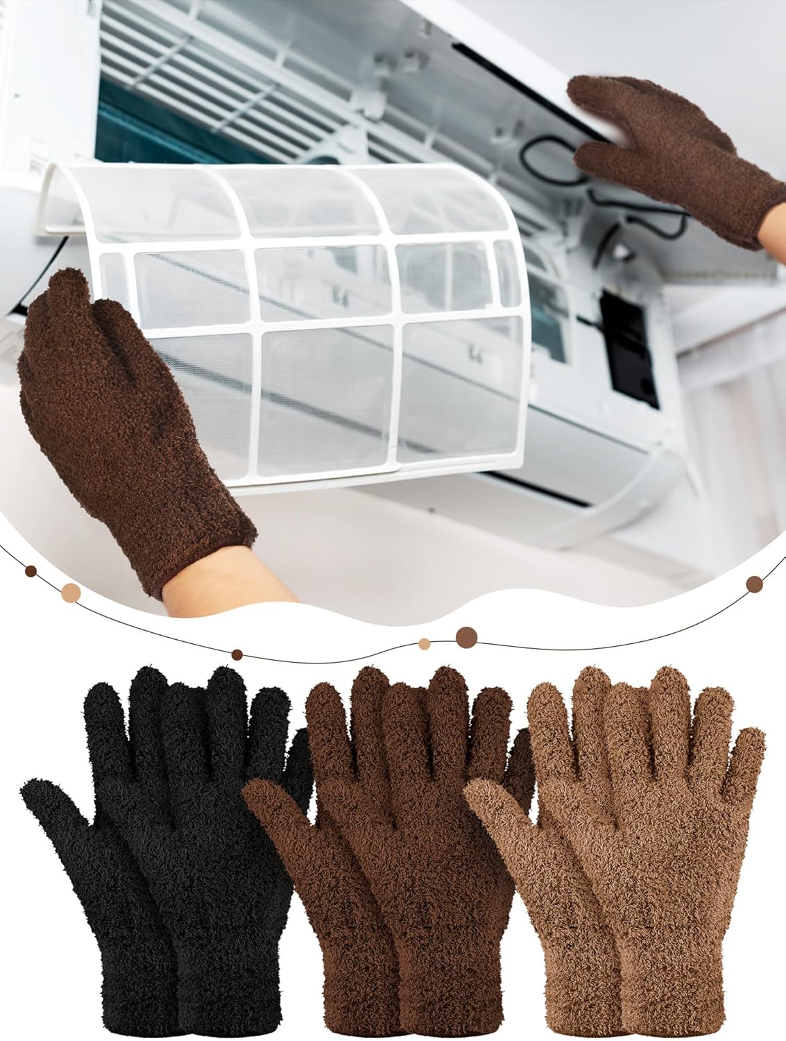 Patelai 3 Pairs Microfiber Plant Dusting Gloves Leaf Cleaning Gloves for Indoor Plants, Blinds, Furniture, House(Small,Black, Brown, Dark Brown)