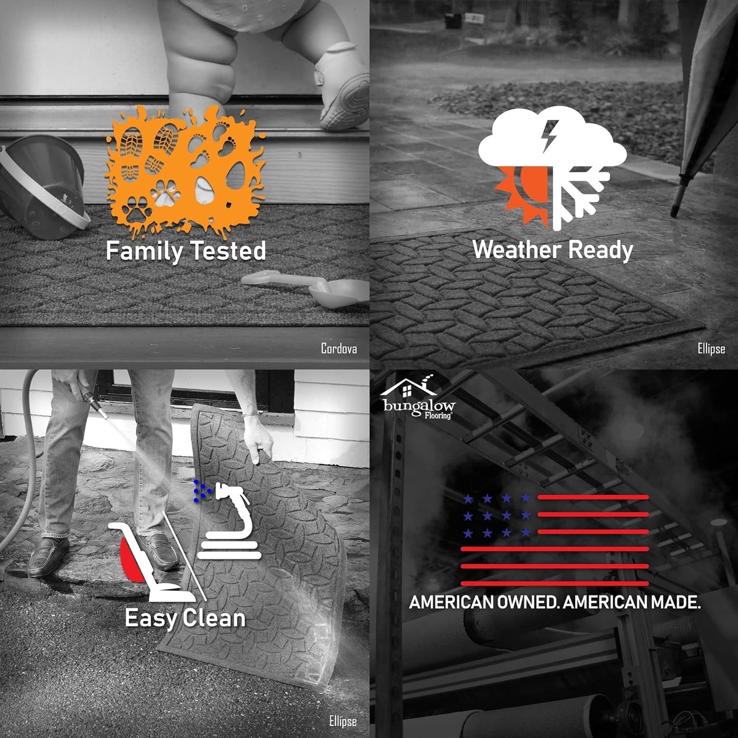 WaterHog Heavy Duty Doorway Mat, 4' x 6', Made in USA, Durable & Skid-Resistant Entryway Mat, Water-Trapping, Indoor/Outdoor Decorative Floor Covering, Cordova Collection, Bluestone