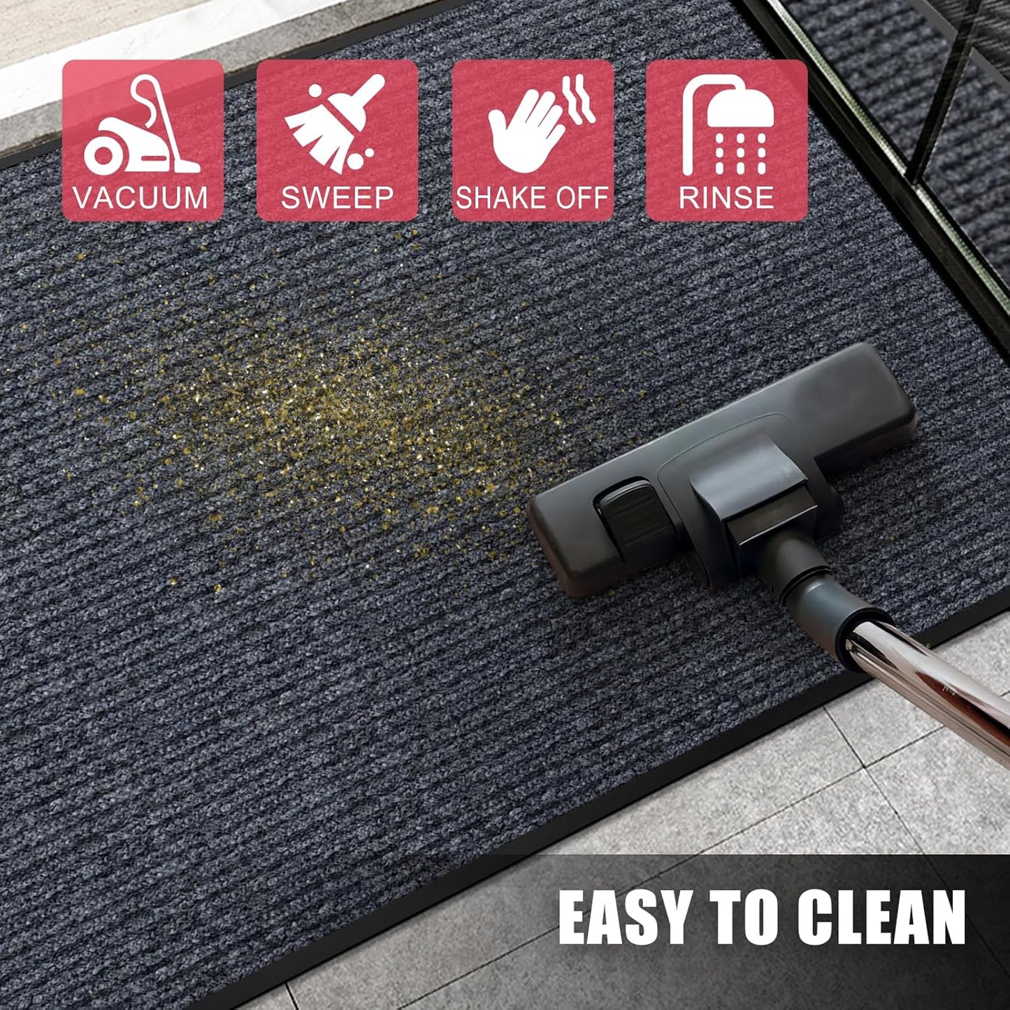 Kuyal Front Door Mat, 4'x8' Indoor Outdoor Entrance Mat, Commercial Floor Mats Inside Outside Entrance, Heavy Duty Durable Welcome Mats, Rubber Backing Non Slip Outdoor Mats for Entryway,Dark Gray