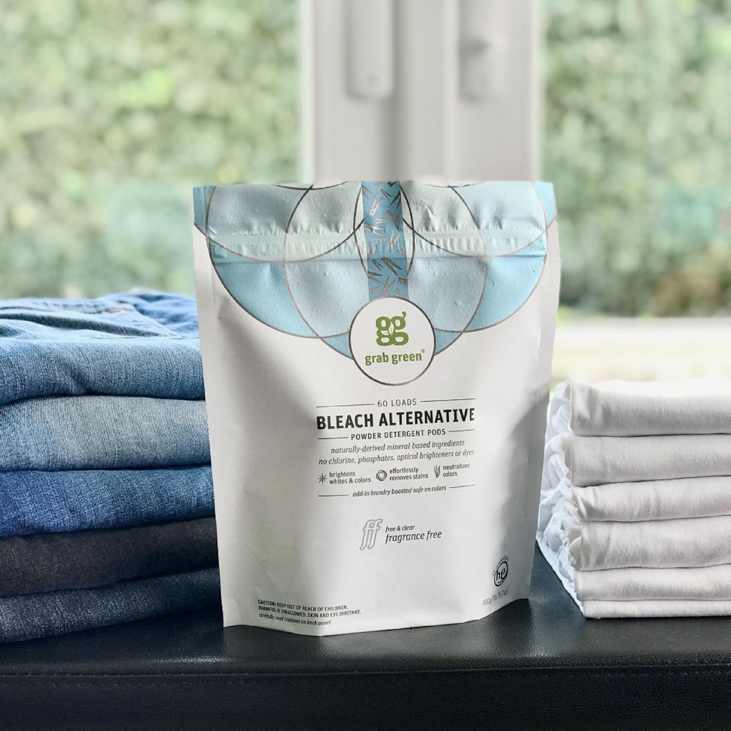 Grab Green Bleach Alternative Pods, 132 Count, Chlorine Free, Fragrance Free, Plant and Mineral Based, Laundry Booster to Brighten Whites, Removes Stains, Neutralizes Odors