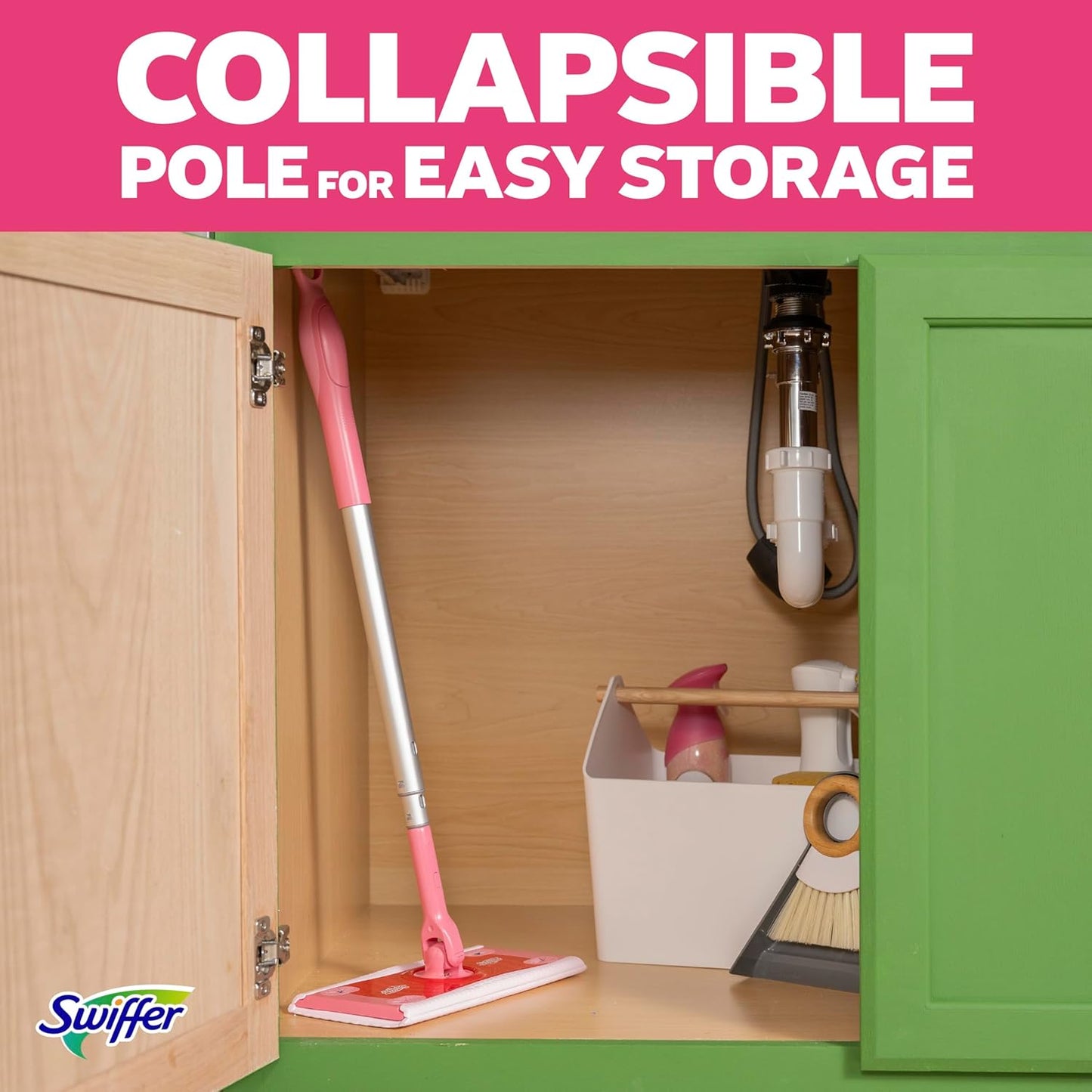 Swiffer Sweep and Mop Deluxe, Limited Edition Pink Wicked: for Good, 2-in-1 Floor Mopping and Sweeping Kit, 1 Sweeper Device, 5 Heavy Duty Dry Sweeping Cloths, 3 Heavy Duty Wet Mopping Cloths