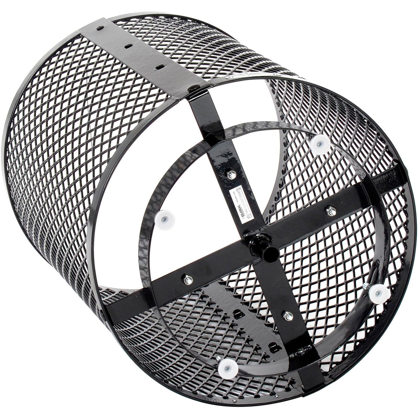 Global Industrial Outdoor Diamond Steel Trash Can with Rain Bonnet Lid, Raised Base and Plastic Liner, 36 Gallon Capacity, Black, Thermoplastic Coating, 23-1/2" Diameter, 43-1/2"H