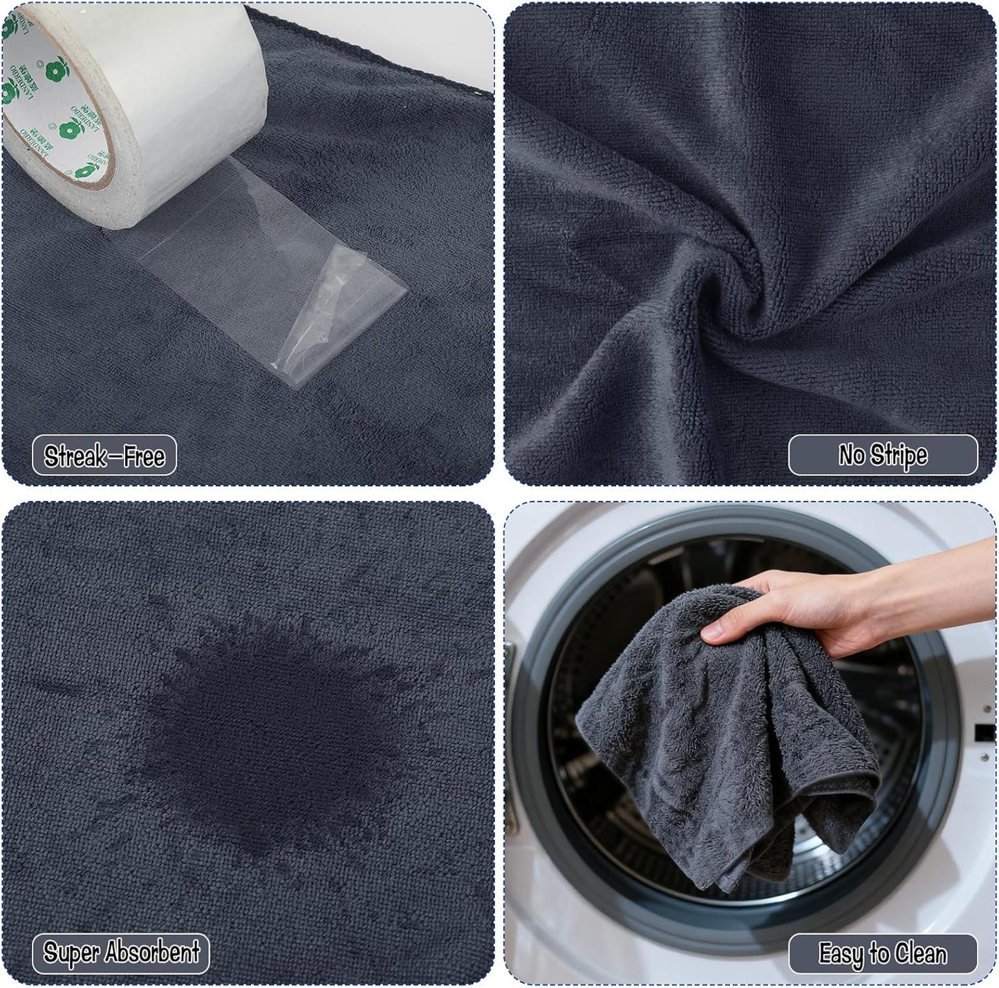 4 Pack Extra Large Microfiber Cleaning Cloths 20"x30", Lint-Free Reusable Towels for Home, Glass, Windows, Office, Kitchen, Bathroom – Gray