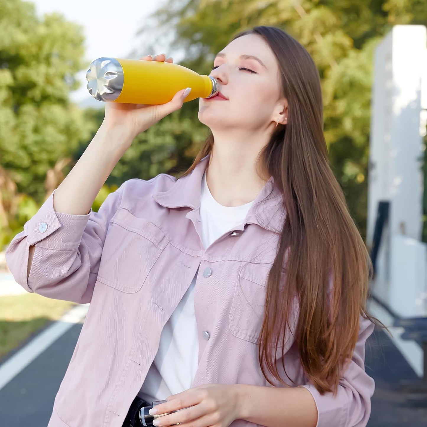 MEWAY 17oz Sport Water Bottle 8 Pack Vacuum Insulated Stainless Steel Leak-Proof Double Wall Cola Shape Water Bottle,Keep Drinks Hot & Cold (Yellow,8 Pack)