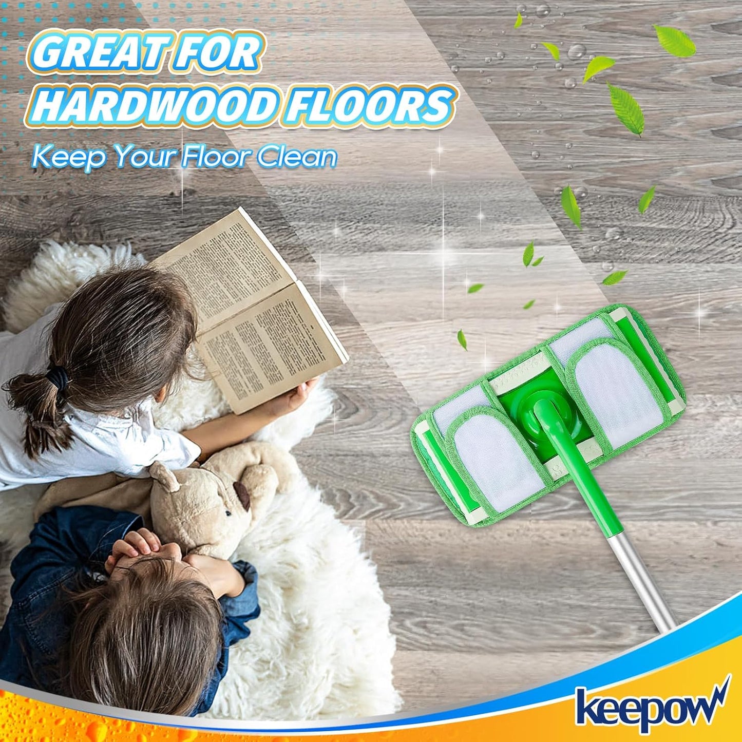 KEEPOW Reusable Mop Pads Compatible with Swiffer Sweeper Mop, Microfiber Dry Sweeping Cloths Washable Wet Mopping Cloth Refills for Hardwood Floor Cleaning, 3 Pack (Mop is Not Included)