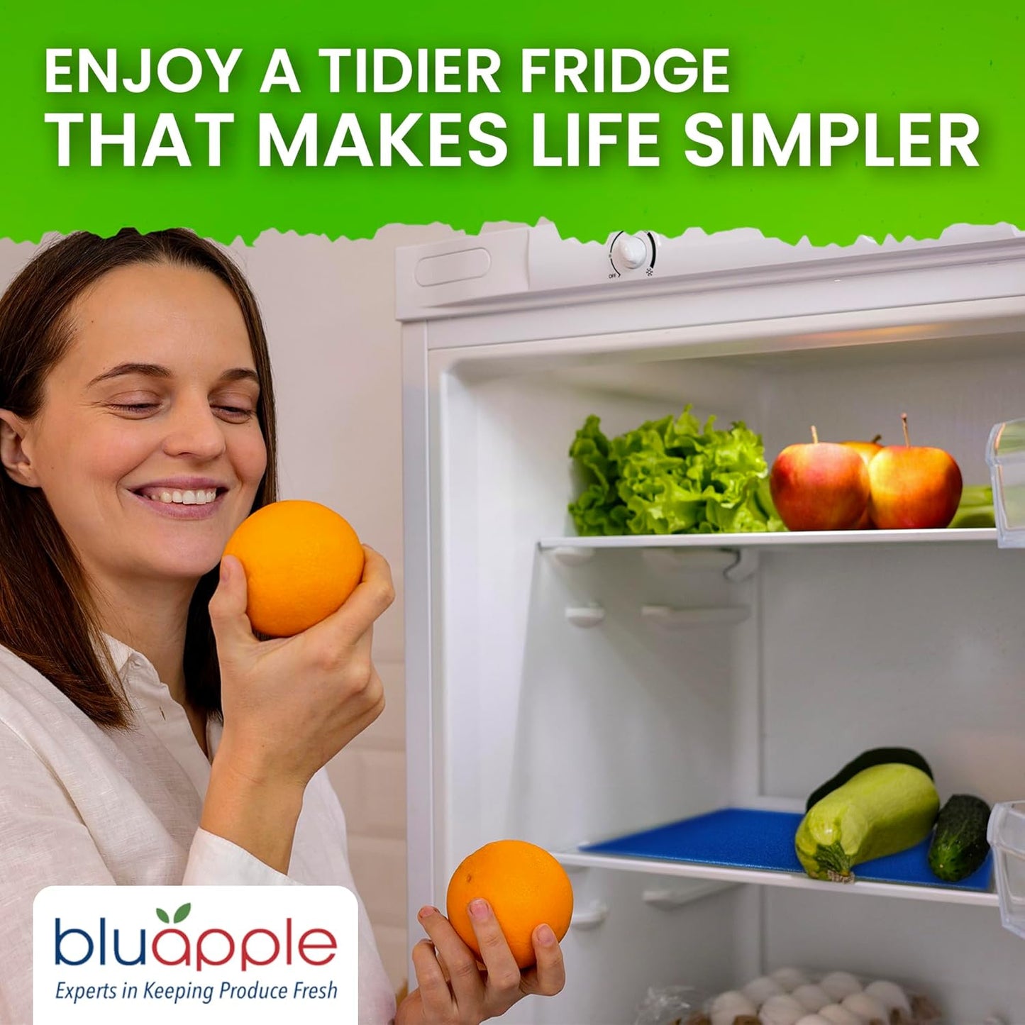 Bluapple FreshMats, Refrigerator Bin Liner, Fridge Drawer Mats, Crisper Life Extender Liner Keeps Produce Fresh Longer, Anti-Bruising, Helps Air Circulation, Washable & Reusable (4-Mats, 12x15, Blue)