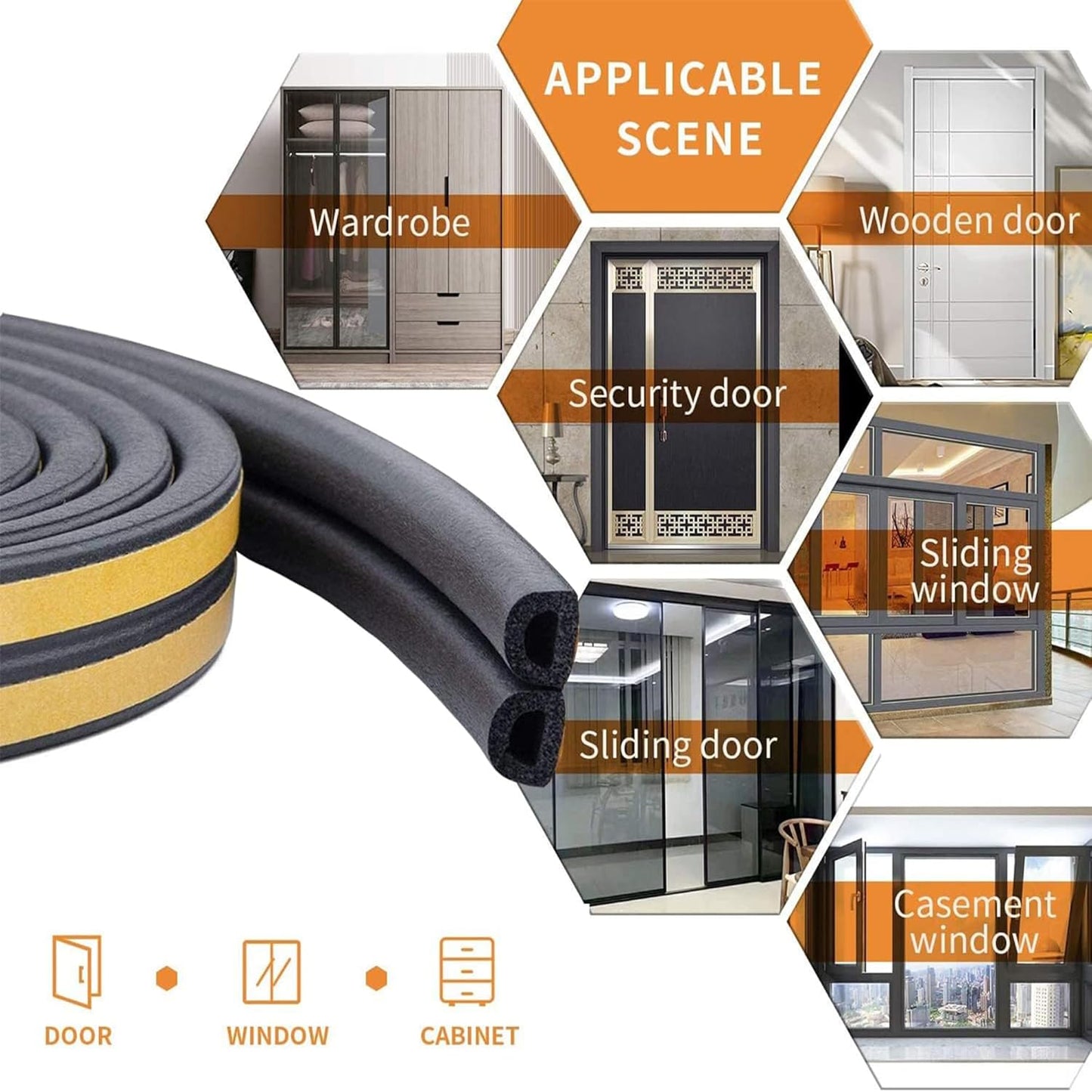 Weather Stripping Seal Strip Tape, Doors Windows Frame Self Adhesive D Type Foam Sealing Tape, 32.8Ft Rubber Soundproof Insulation Cell Foam Stripping, Black