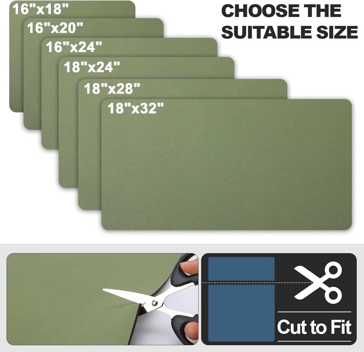 Dish Drying Mat for Kitchen Counter | Coffee Bar Mat for Countertops | Heat Resistant Drainer Mat with Non-slip Rubber Backed | Hide Stain Kitchen Absorbent Draining Mat | Green 18"x28"