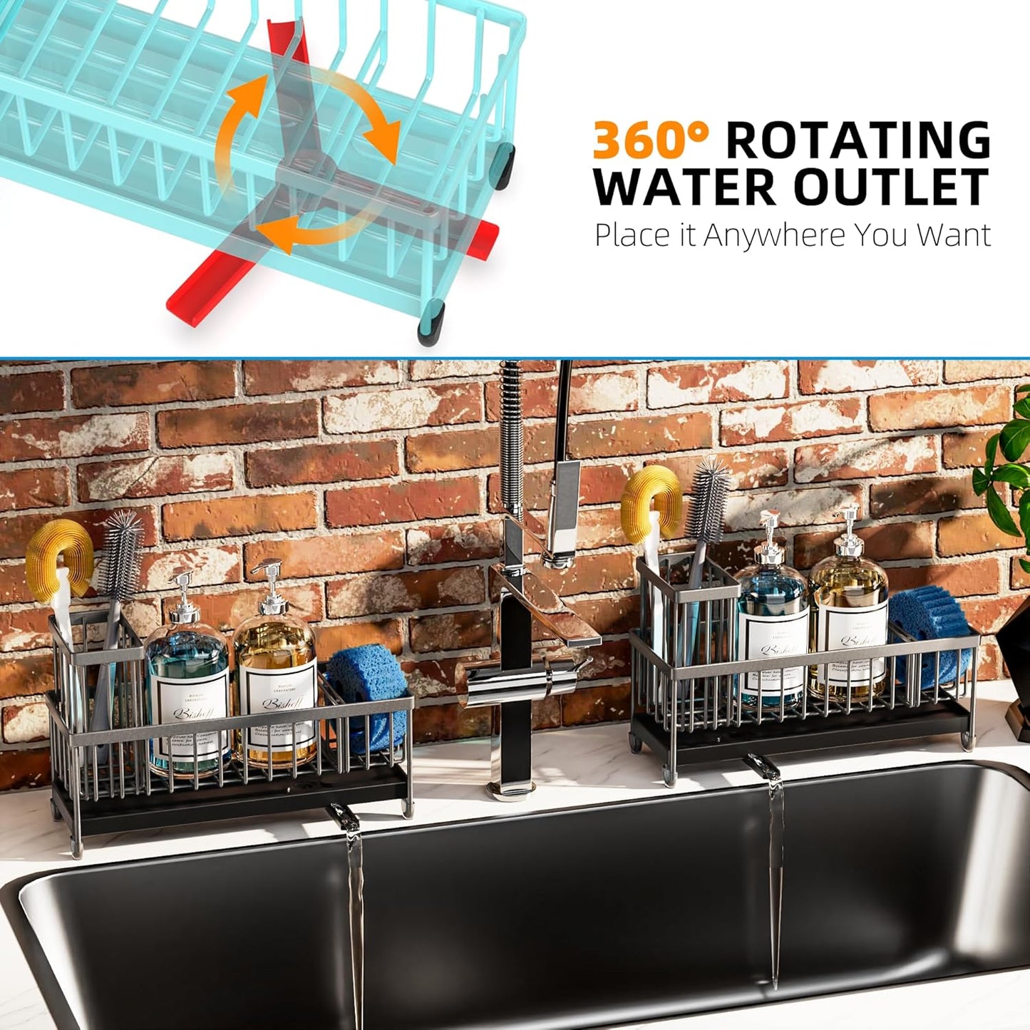 Moforoco Extra Large Sponge Holder for Kitchen Sink Organizer Caddy, Dish Brush Scrubber Holder,Stainless Steel Sink Box Utensil Holder,Soap Dispenser Set Tray Counter Accessories(Grey)