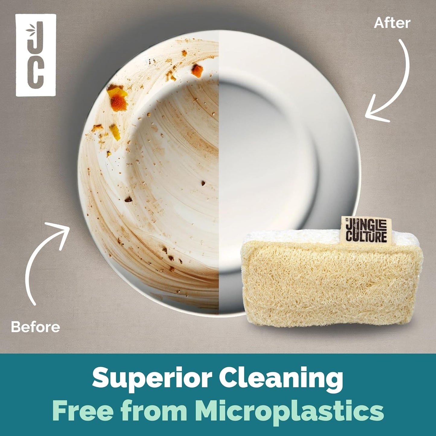 Jungle Culture Eco Sponge Set of 4 β’ Eco Friendly Natural Dishwashing Sponges β’ Non-Scratch, Biodegradable & Durable β’ Double Sided Loofah Kitchen Scourer β’ Compostable & Reusable Washing Up Sponges