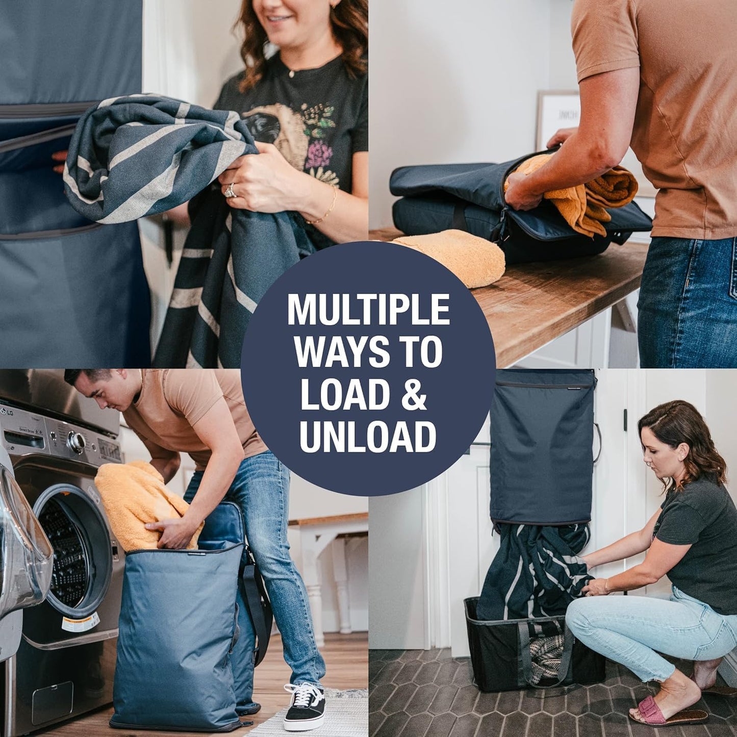 CleverMade Convertible Laundry Hamper Bag - Shadow Gray Stone holds 43L / 40 lbs 2 Compartments - Storage with Handles for Home Organization