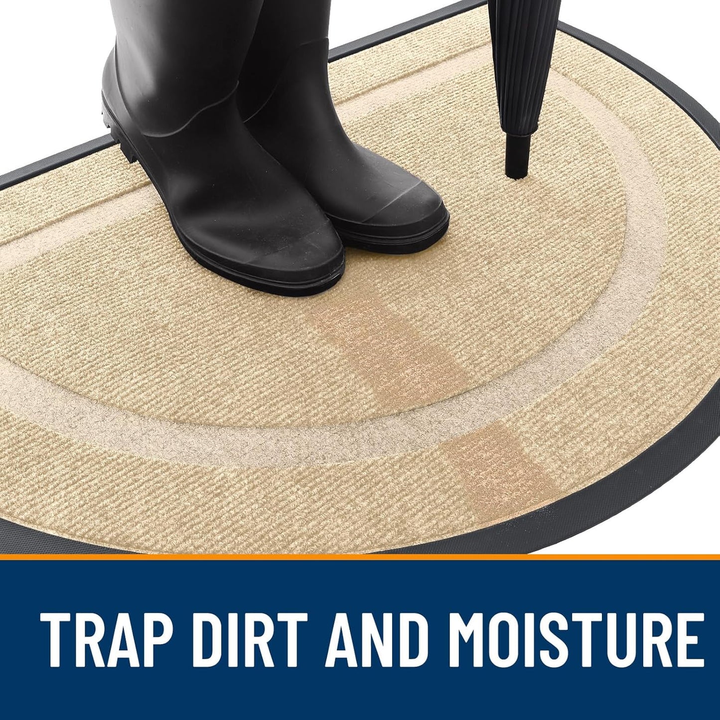 OLANLY Half Circle Door Mat Indoor Outdoor Entrance Welcome, Waterproof All-Season, All-Weather Doormat, Sturdy Natural Rubber, Low Profile, Easy Clean Patio Porch Entryway Mat, 29.5x17, Beige