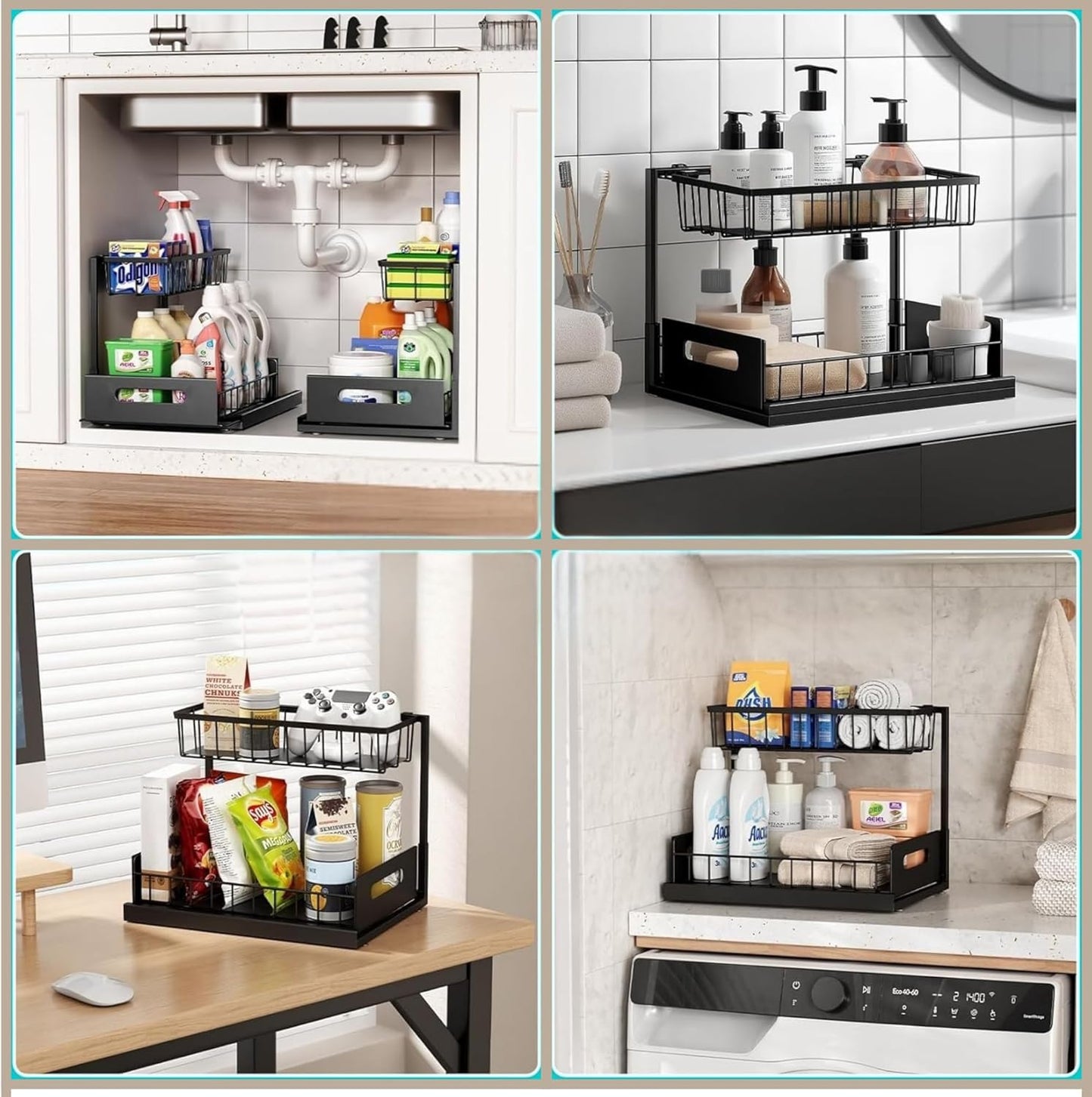 USTECH Under Sink Organizer, 2-Tier, Cabinet Organizer, Bathroom Organizer, Under Sink Organizers & Storage, Pack of 2