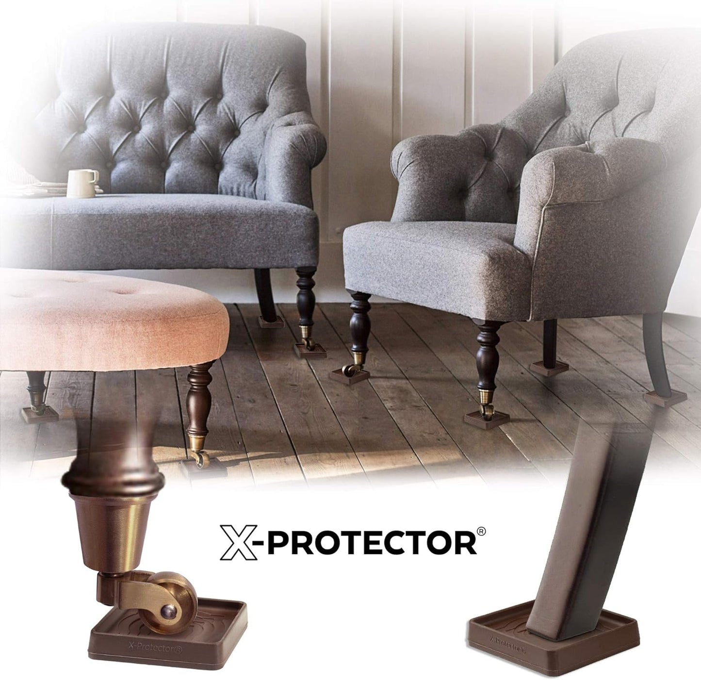 Furniture Cups X-PROTECTOR – 2" Caster Cups 4 PCS – Premium Furniture Coasters – Ideal Bed Stoppers – Non Skid Furniture Pads with a Perfect Design – Rubber Furniture Pads - Protect Any Flooring!