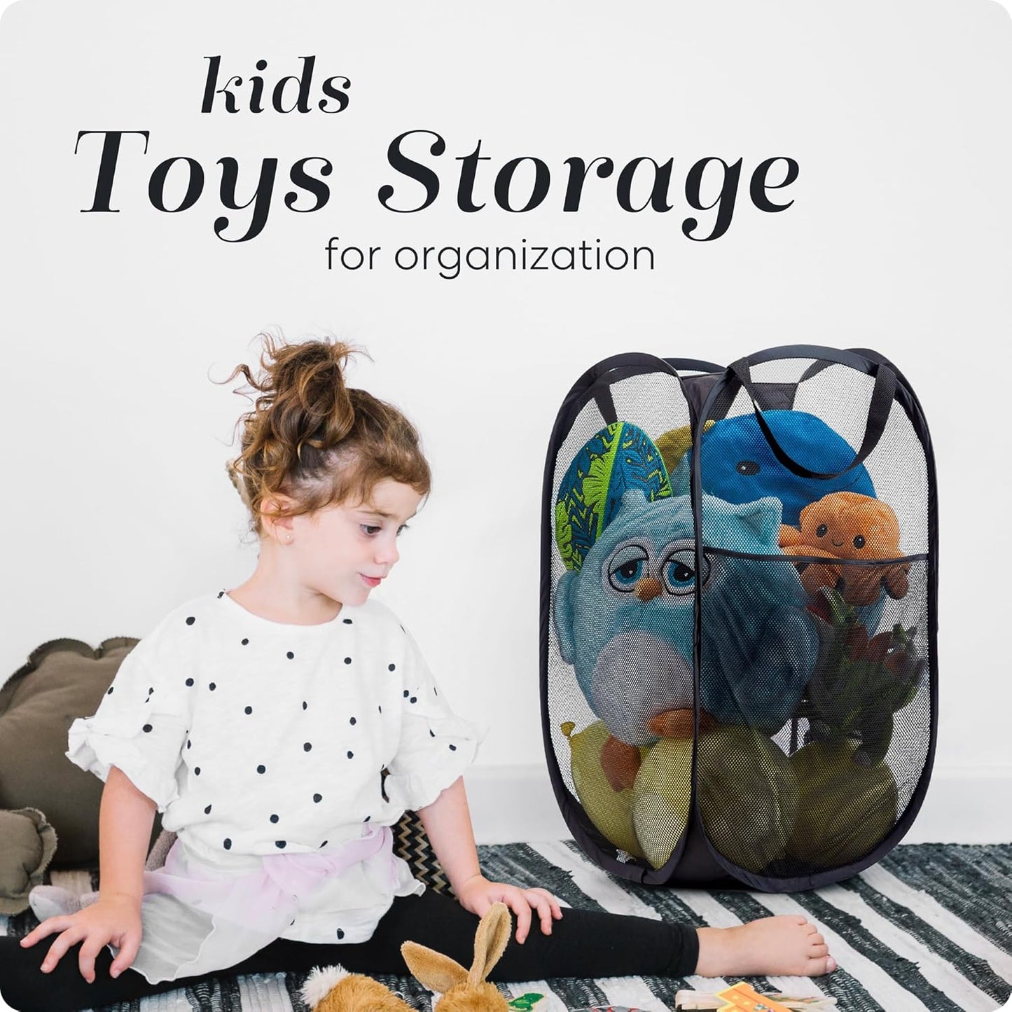 Handy Laundry Collapsible Mesh Pop Up Hamper with Wide Opening and Side Pocket - Breathable, Sturdy, Foldable, and Space-Saving Design for Clothes and Storage (Black | 2-Pack)