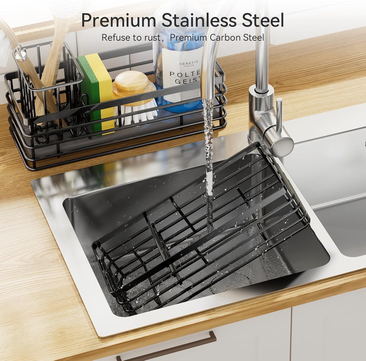 Yofidra Sponge Holder for Kitchen Organizer: Sink Caddy with Instant Drying Stone, Metal Stainless Steel, 9.5" X 3.5" X 5.2" Home Decor Storage and Organization Accessories