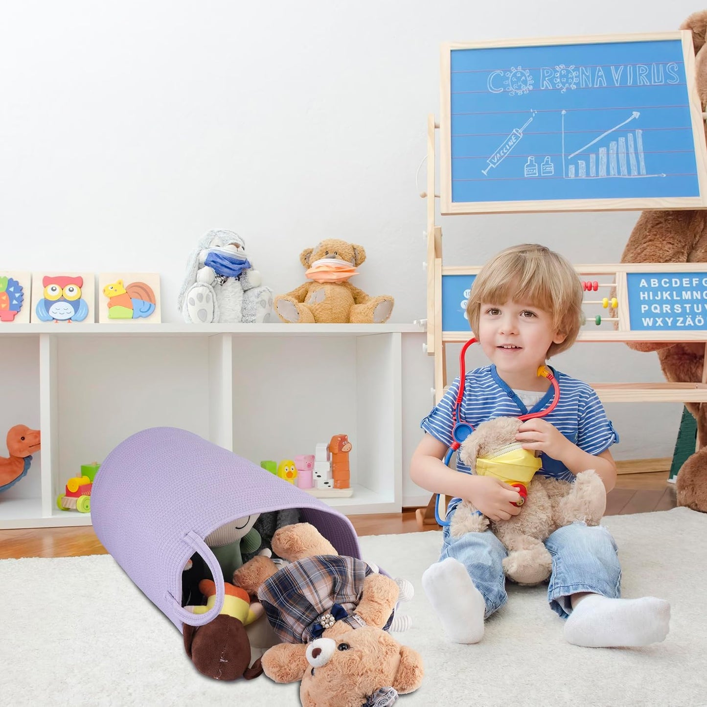 Cotton Rope Laundry Basket Hamper for Clothes Woven Storage Basket for Living Room Bedroom Boho Tall Rope Baskets for Blanket Toys Pillow Towels Baby Nursery Hamper Bin Large purple