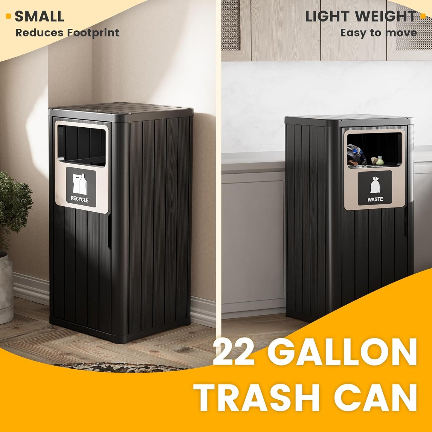 Outdoor Trash Can, Waterproof Resin Garbage Can Indoor and Outdoor Use, Durable & Weather-Resistant Commercial Garbage Can, Outside Trash Bin for Patio, Kitchen