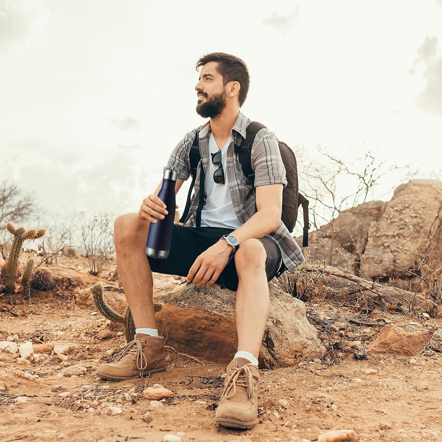 MEWAY 17oz Sport Water Bottle 4 Pack Vacuum Insulated Stainless Steel Leak-Proof Double Wall Cola Shape Water Bottle,Keep Drinks Hot & Cold(Navy,4 Pack)