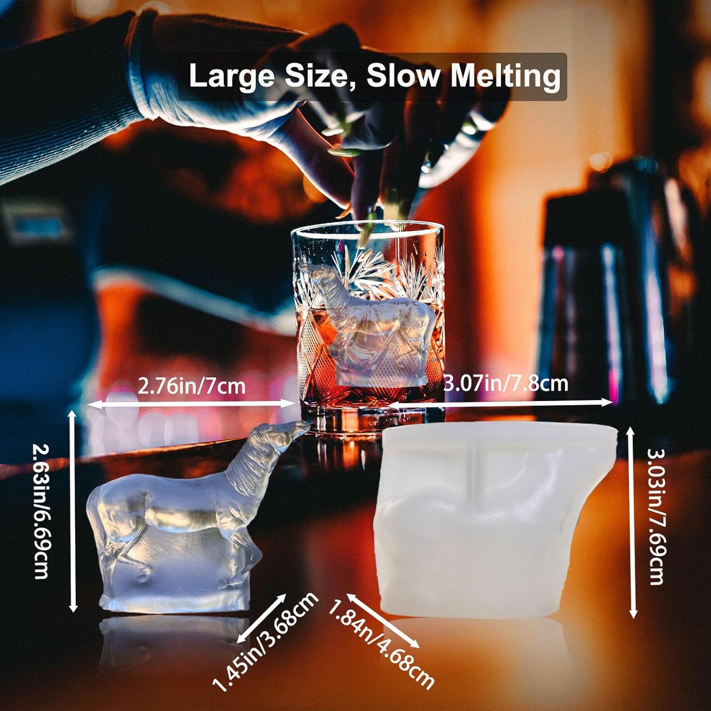 3D Horse Ice Cube Trays - Silicone Mold for Cocktail, Bar; Fun Animal Shape Large Horse Gift Pack of 2