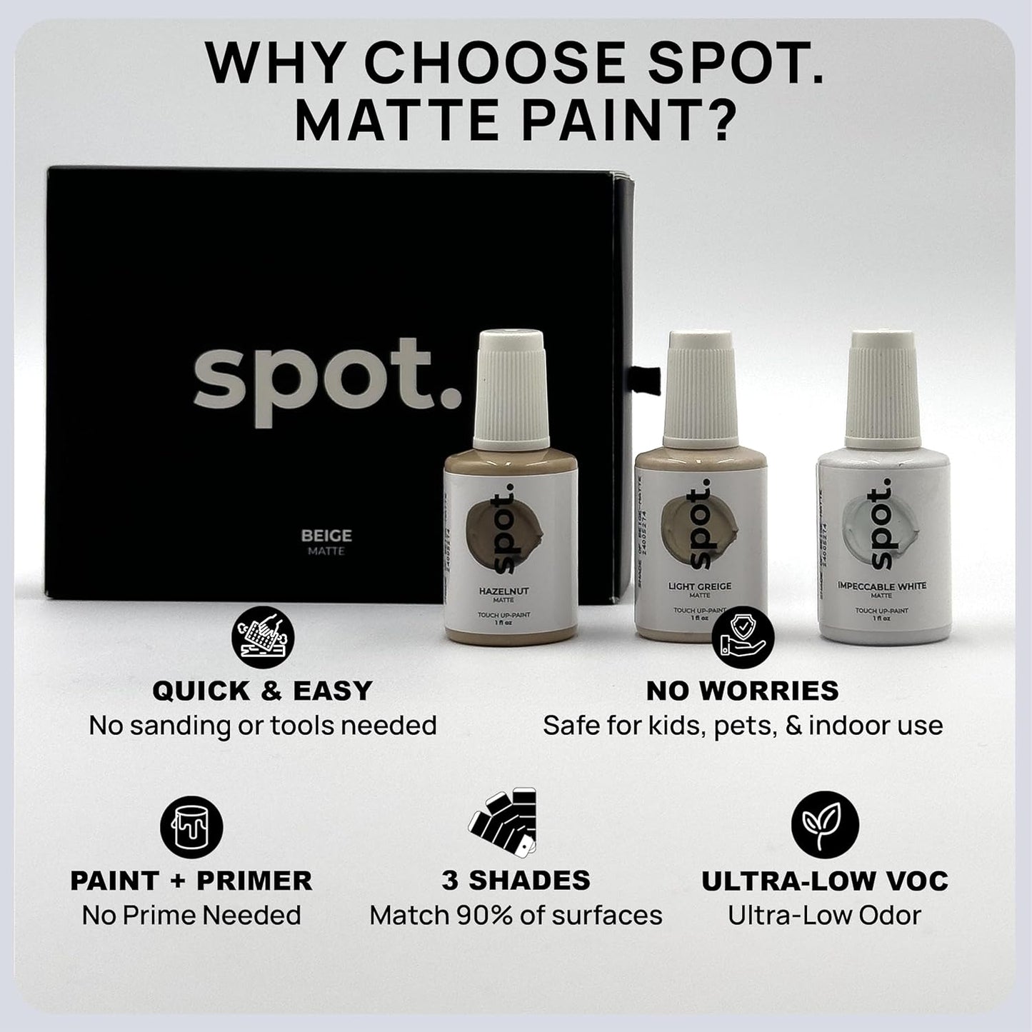 spot. Touch-Up Paint | Matte Finish for Cabinets, Walls, Doors & Furniture | Multi-Tone Beige Repair Kit | Quick-Dry, Self-Priming, Low-Odor, Eco-Friendly | No-Sanding or Primer Needed | 3 Pack