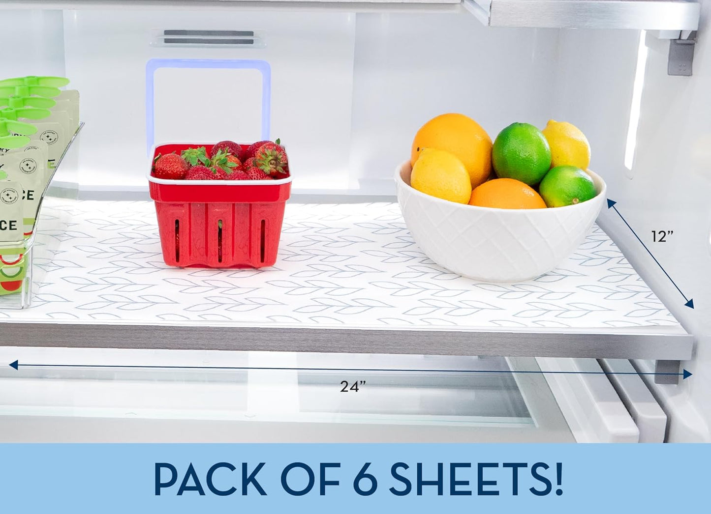 Refrigerator Liners, Shelf Liner, Absorbent Fridge Liners, 12 Inch x 24 Inch, Slate Leaf Print, 6 Pack