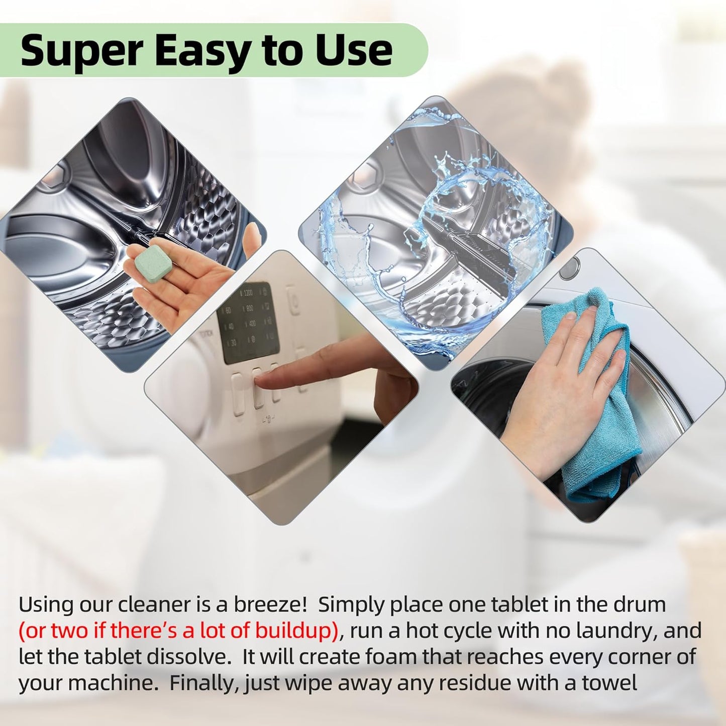 (30-Pack) Laundry Machine Cleaner, Washer Cleaner, for Front-Loaders, Top-Loaders, HE Machines, Easily Removes Residue, Septic Safe, Over a 12-Month Supply