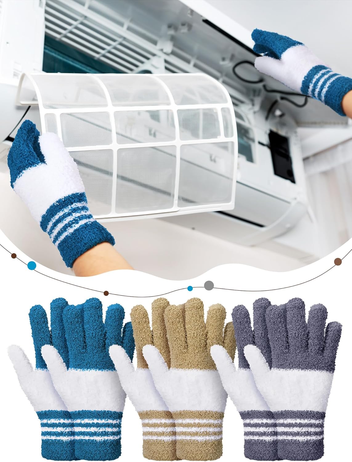 Patelai 3 Pairs Microfiber Plant Dusting Gloves Leaf Cleaning Gloves for Indoor Plants, Blinds, Furniture, House(Medium,Dark Blue, Gray, Khaki, White)